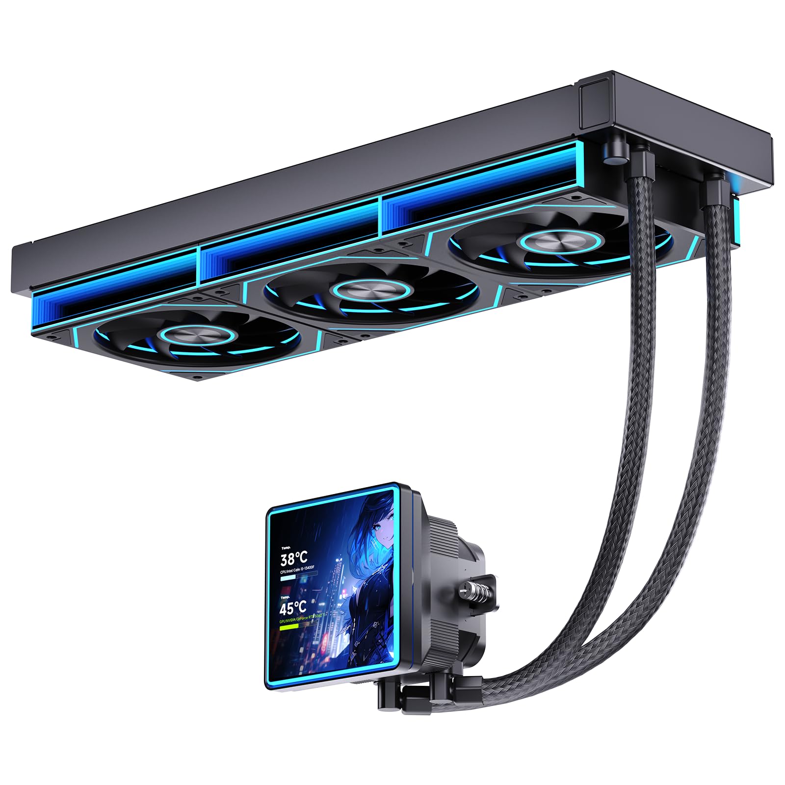 TZMRIT PF360-SE Aio Wasserkühlung 360mm mit 4'' LCD Screen Display,ARGB Infinity Mirror 2000RPM PWM Lüfter,für AM4/AM5& Intel LGA1851/1700 (BK)