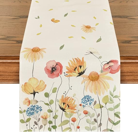 Runner da tavolo con fiori, lavabile, per primavera
