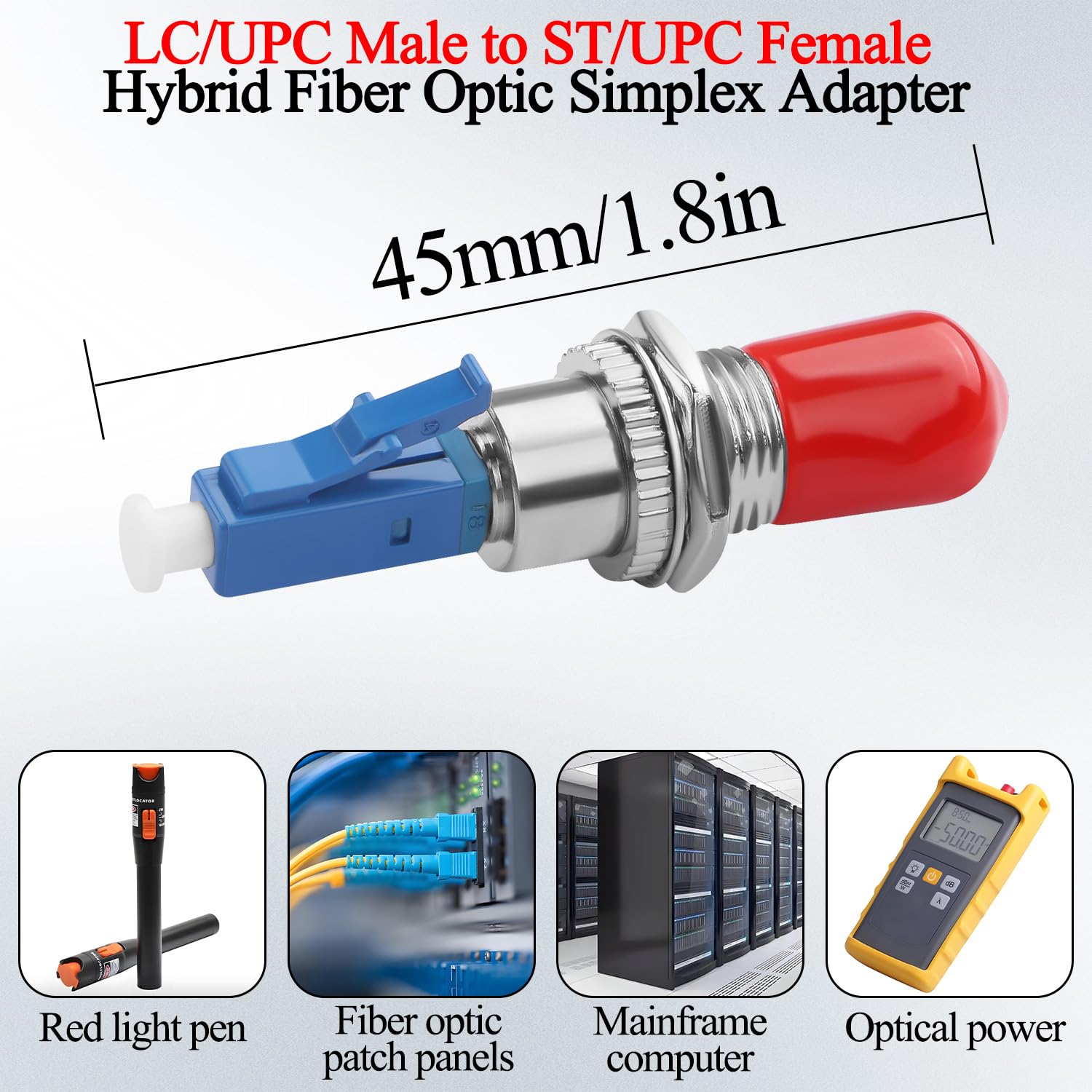 QIANRENON LC do ST hybrydowy adapter światłowodowy SM 9/125μm LC/UPC męski na ST/UPC żeńskie złącze światłowodowe Simplex, do optycznego FTTH miernika mocy miernika Pigtail Czerwone światło pióra