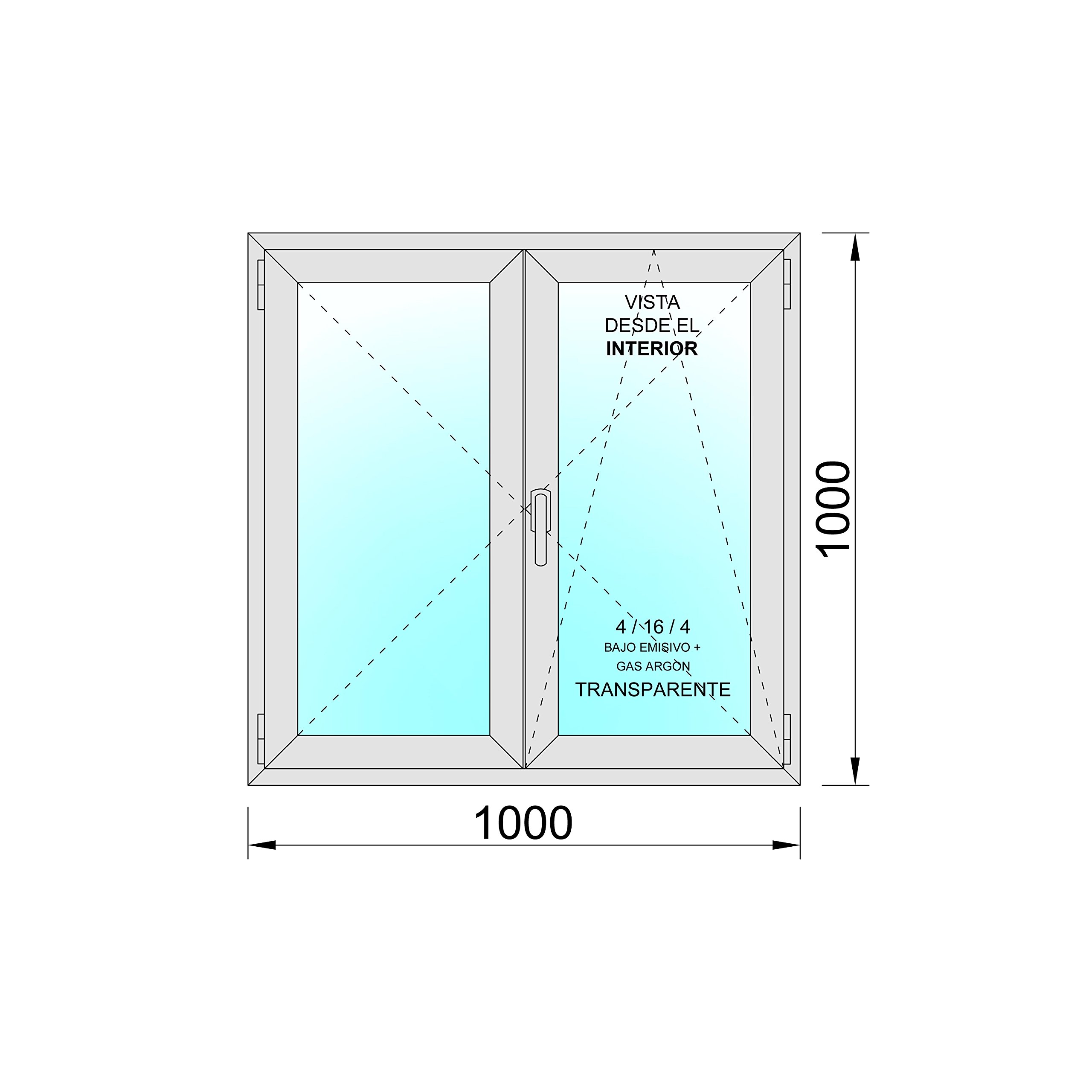 Ventanastock PVC 1000x1000 Practicable Oscilobatiente 2 hojas