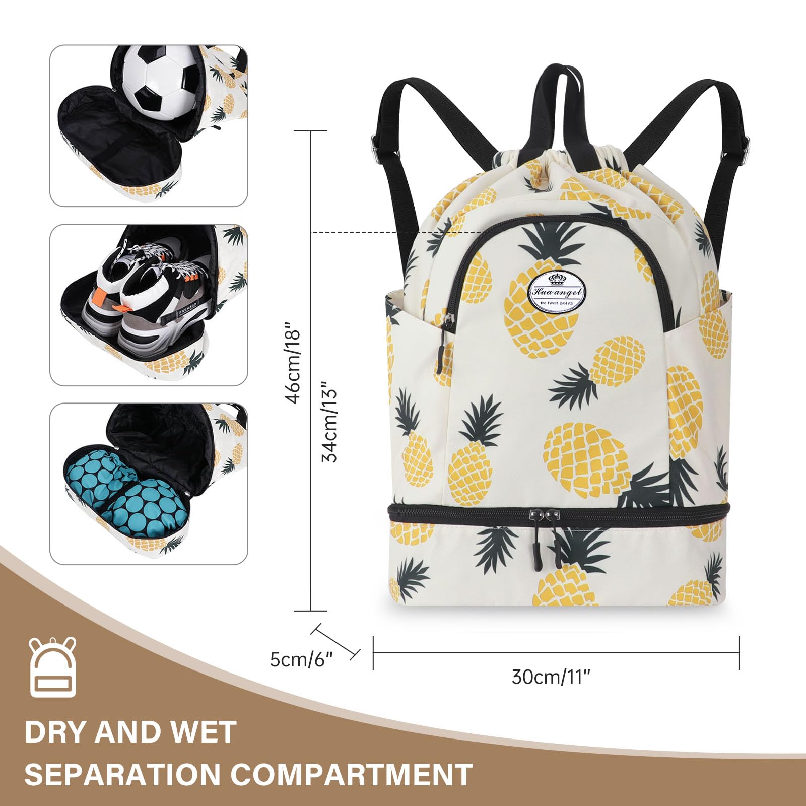 HUA ANGEL Unisex Drawstring Backpack Sports Gym Bag Drawstring Bag Weekend Daypack With Shoe Compartment for Women Men Basketball Football Outdoor Fitness Yoga Swimming Beach - Image 4
