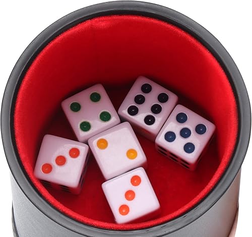 Miniatura 5 de Taza de dados profesional forrada de fieltro, con 6 dados silenciosos para juego Yahtzee, 1 paquete