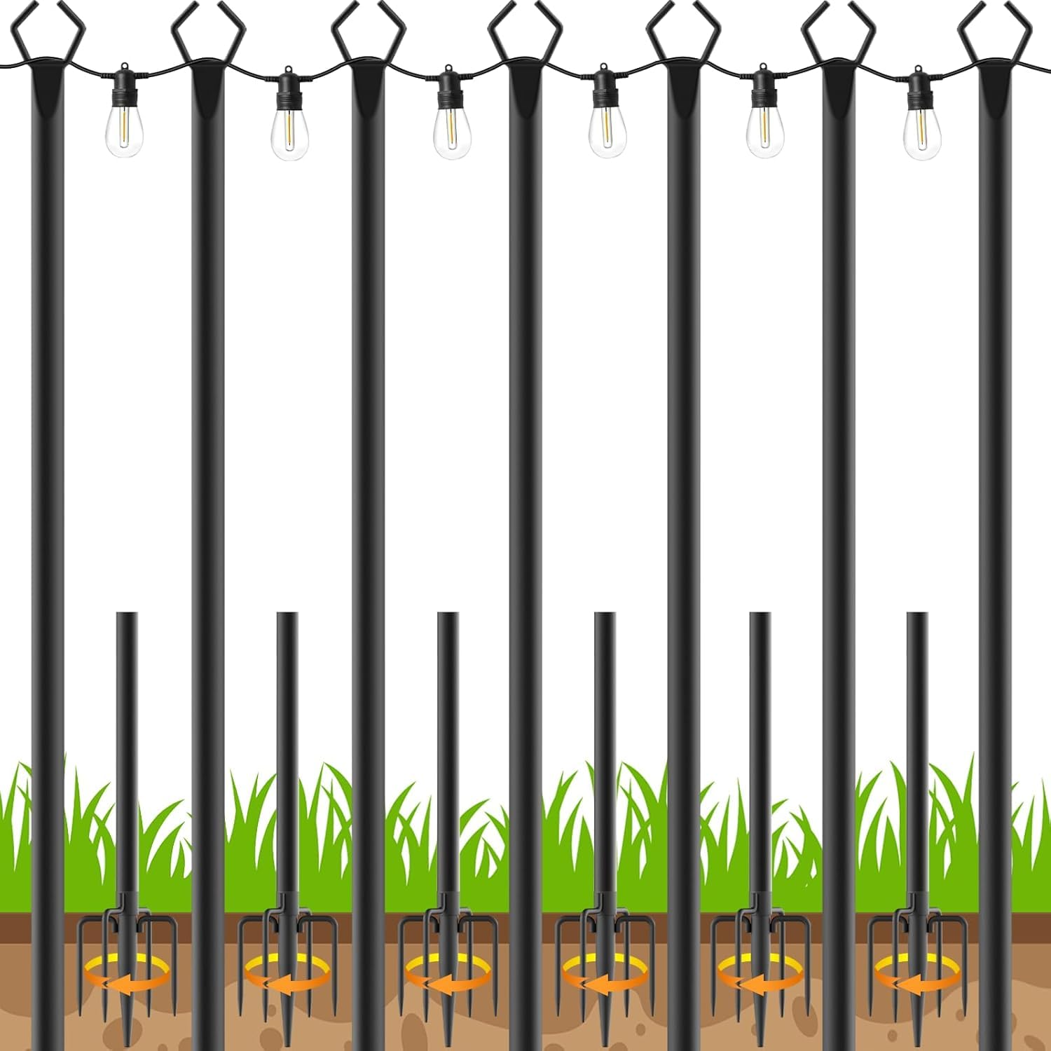 Photo 1 of AHRLHR 7 Pack String Light Poles,Poles for Outdoor String lights10 Ft Metal Poles with Fork for Outdoor String Lights,Outdoor Light Poles with Fork,Patio,Deck,Backyard