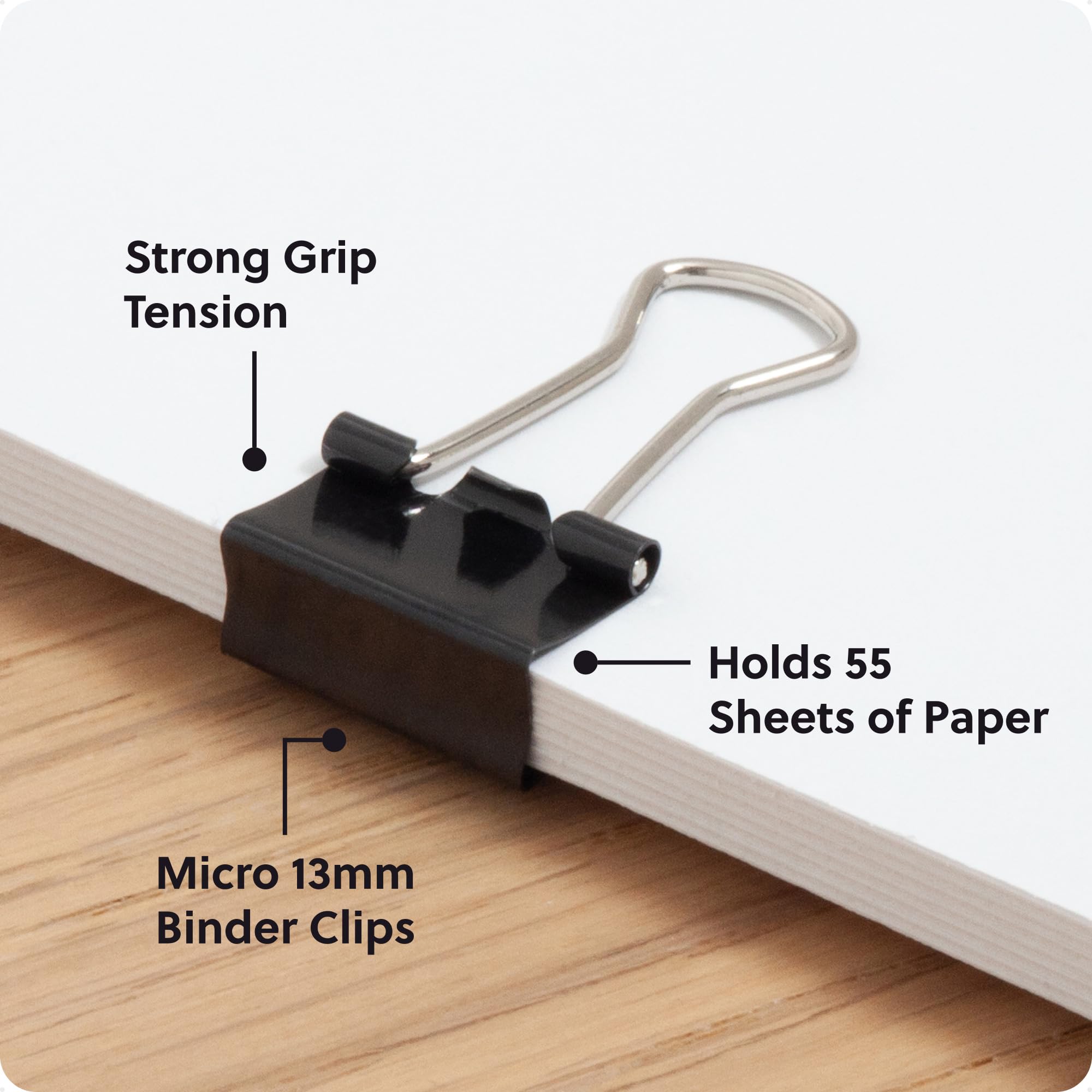 U Brands Binder Clips, Micro 1/2-Inch Width, 1/5-Inch Paper Holding Capacity, Black and Silver Steel, 100-Count - 650U08-24 - Image 3