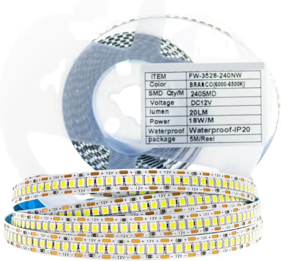 Fita Led 240 Led/m P Perfil Sanca 3528 12v Ip20 5 Metros (Branco Frio 6000k)