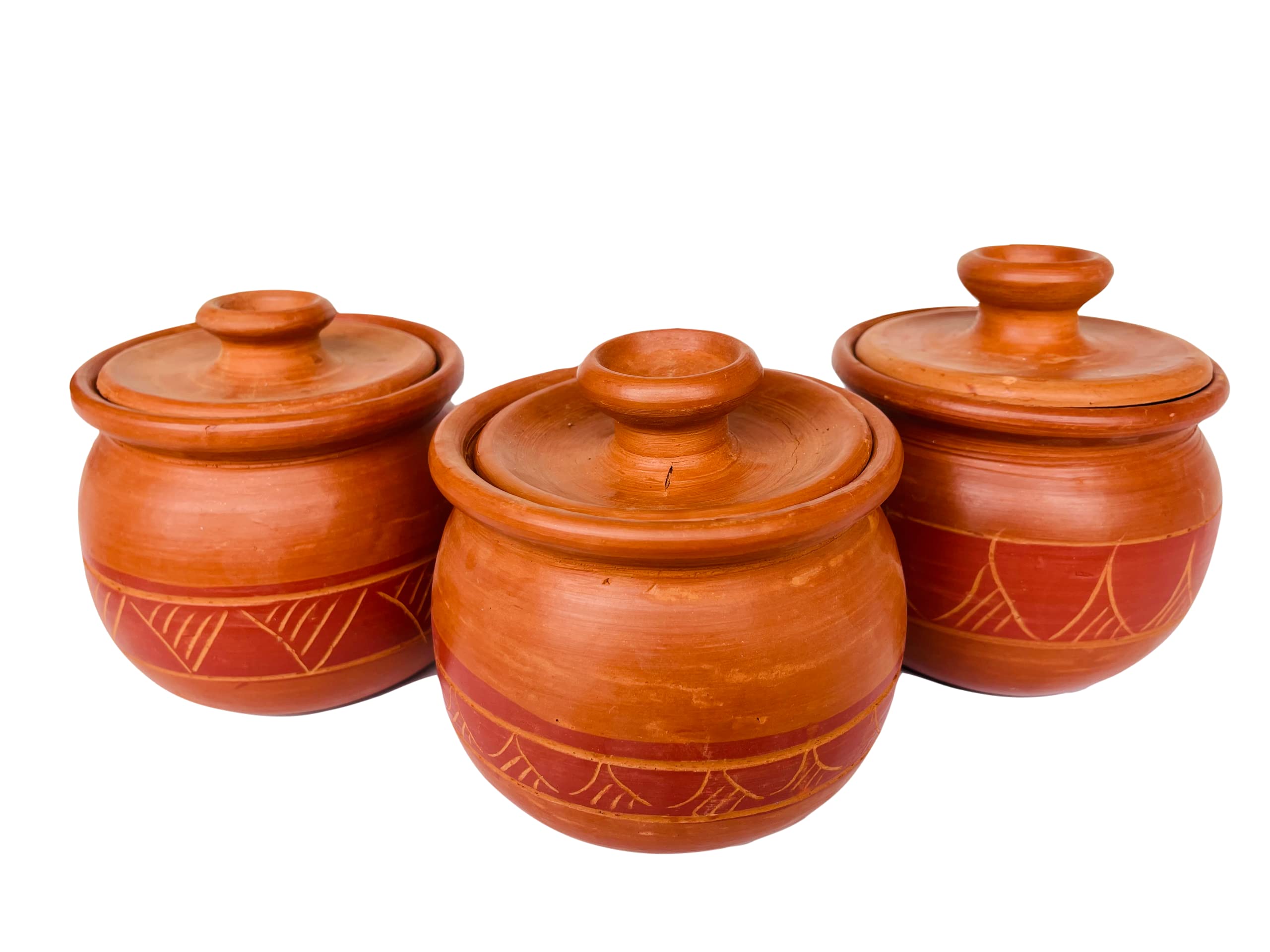 Uncommon Design Handmade Clay Pots with Lid, Table Decoration Stackable Medium Pots, Eco-friendly Fruit/Food/Sweets Serve Pot