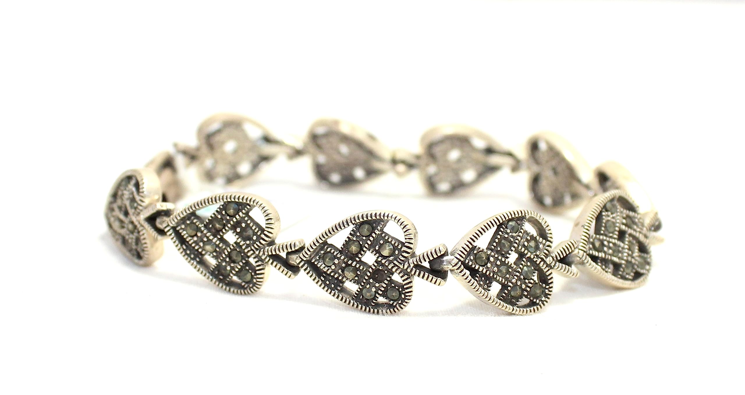 PH Artistic Pulsera de plata de ley 925 con dije de corazón, piedra de marcasita, regalo hecho a mano para mujer, F942