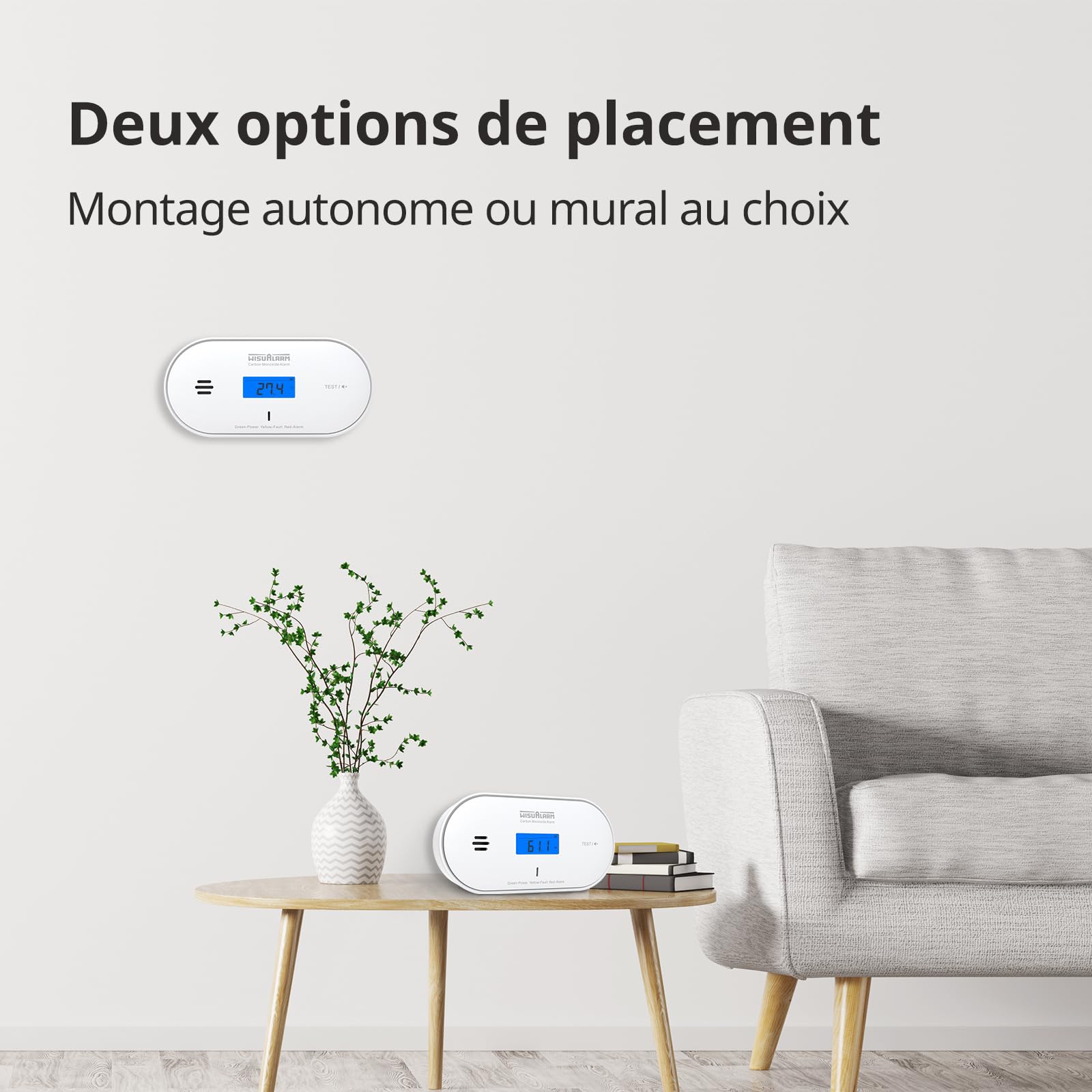 Détecteur de monoxyde de carbone, batterie scellée 10 ans, alarme de monoxyde de carbone, avec détection de température et d'humidité et affichage LCD, détecteurs de monoxyde de carbone pour la maison