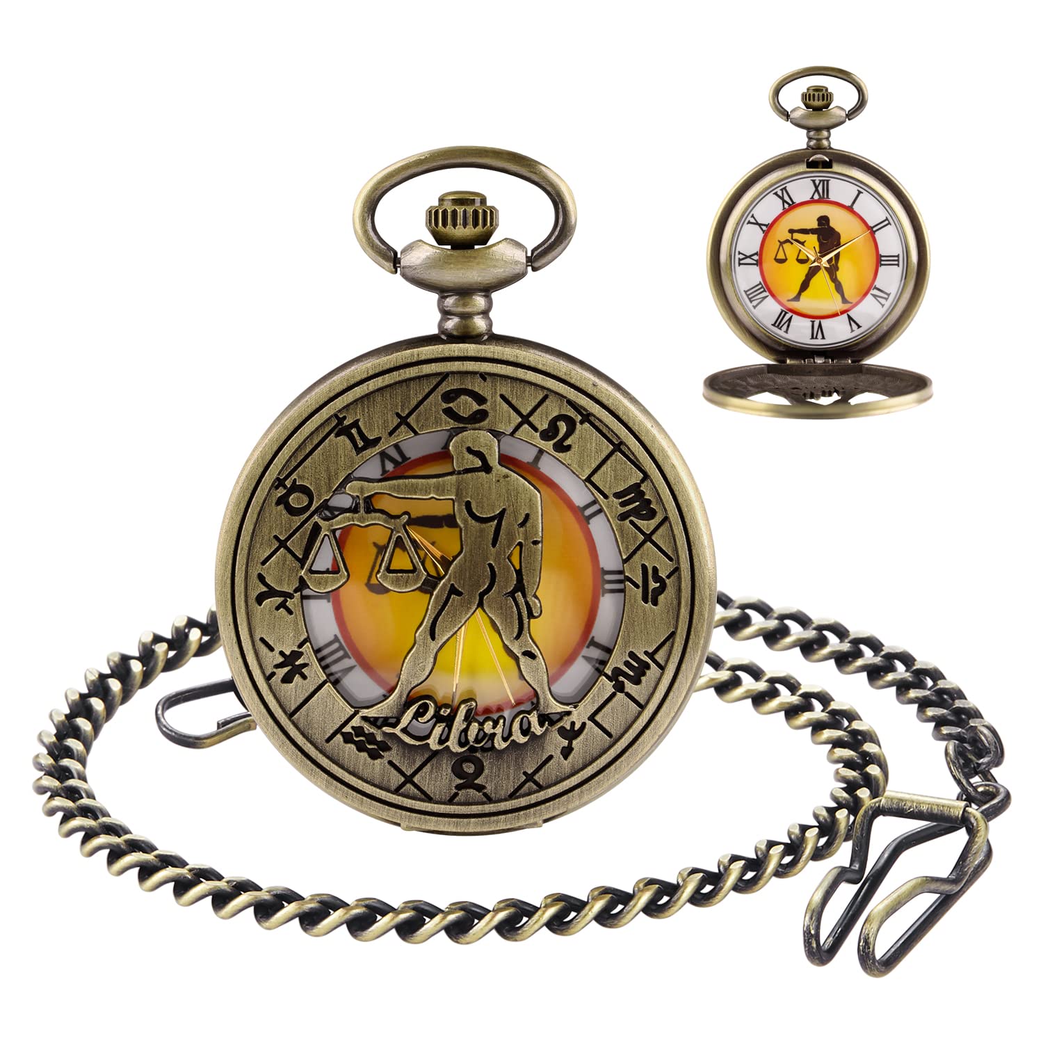 Montre Gousset Homme Vintage En Alliage - Cadran 24h Chiffres Romains - Collier Pendentif 70cm - Cadeau Fête Des Pères