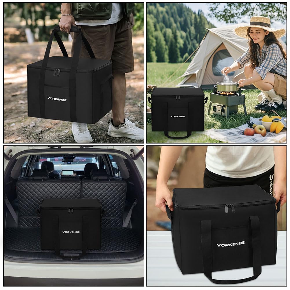 Camping Organizer, 35L wasserdichte extra große Campingtasche mit stabilem Boden, Campingtasche mit Fächern und Zip-Deckel, Outdoor-Camping und Wandern Küchenutensilien Organizer