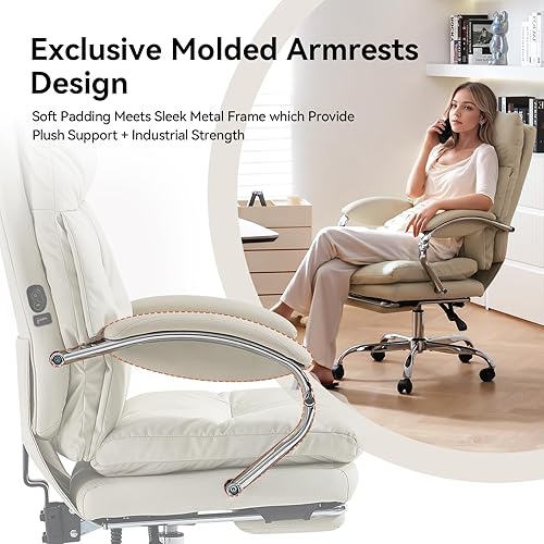 Miniatura 6 de LEAGOO Silla de oficina de masaje climatizada con reposapiés, silla de oficina ejecutiva ergonómica reclinable con masajeador para espalda baja,