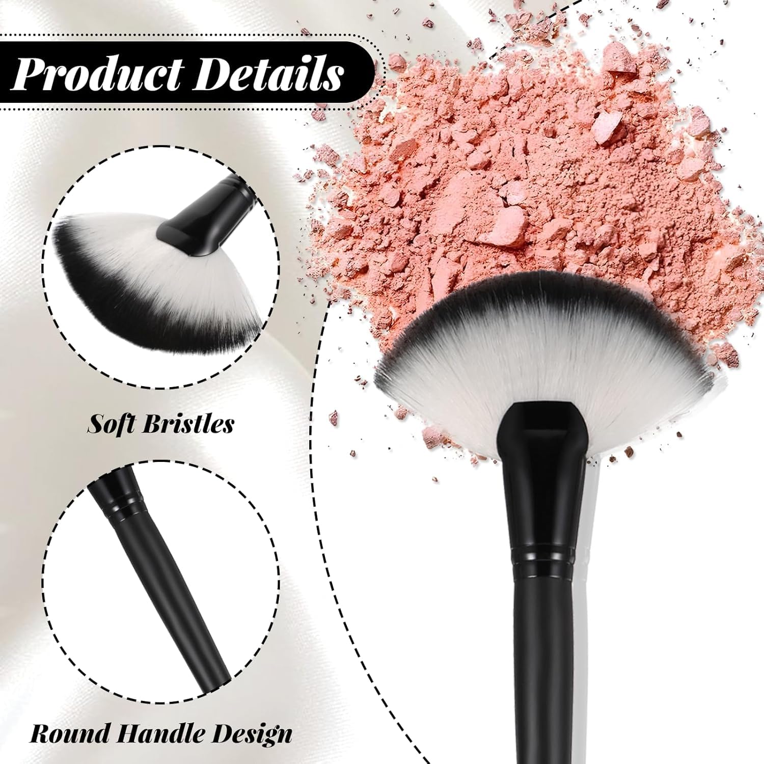 Keli Fan Brush for Makeup – Professional Soft Synthetic Bristles Highlighting, Foundation and Contour Brush for Face, loose Powder, Bronzer & Highlighter – Soft Bristles for Flawless Blending Finish 1