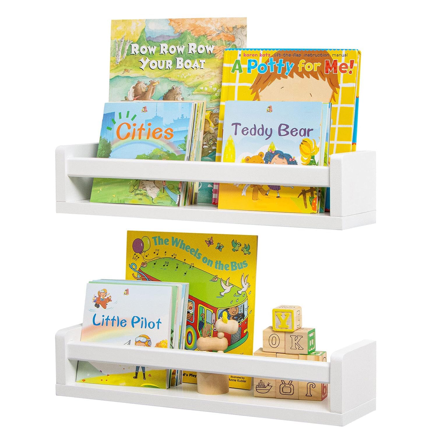 Nursery Bookshelves, 42cm Wall Bookshelf for Kids Bedroom, Set of 2 Natural Wood Floating Shelves for Nursery Room Wall Decor, Wall Mounted Shelves for Books,Toys and Decor Storage