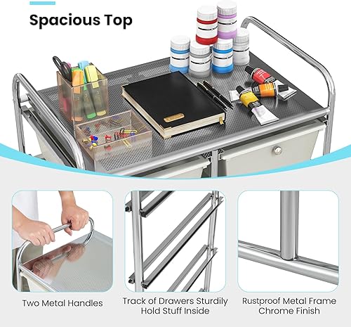 Vista 63 de Giantex - Carrito rodante, 10 cajones, organizador para aula, carrito de almacenamiento con ruedas para útiles escolares, de oficina, hogar, Negro