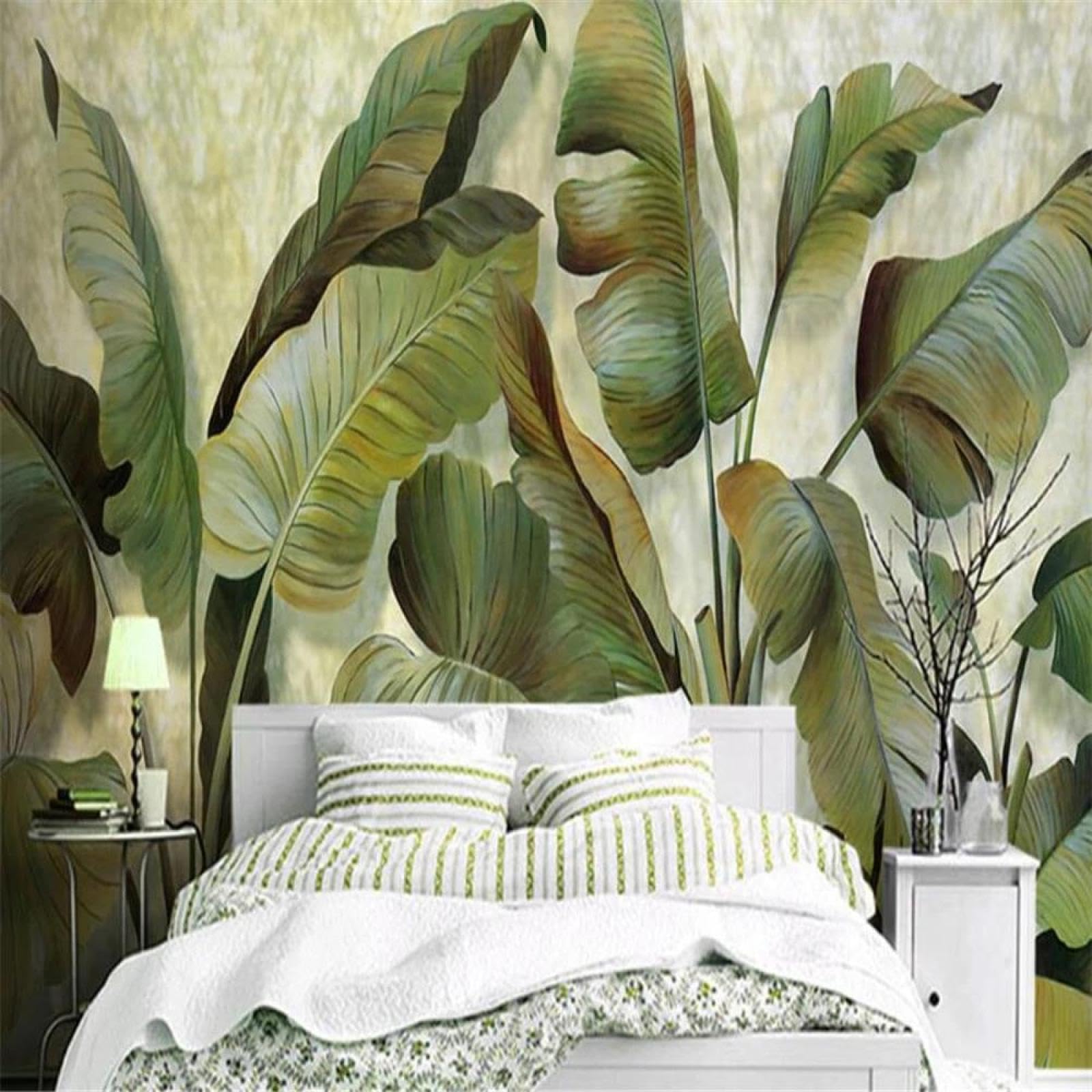 Papier peint mural 3d feuilles ILIYA pour salon chaleureux
