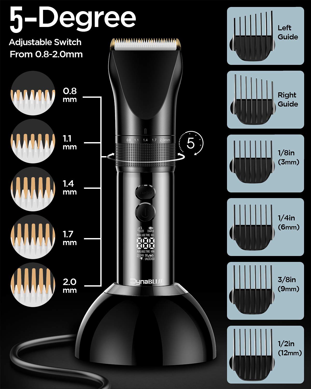 Hair Clippers for Men Professional Kit, DynaBliss HG2000 Mens Clippers for Hair Cutting Cordless for Home Barber Salon with LED Display and Charging Base : Beauty & Personal Care