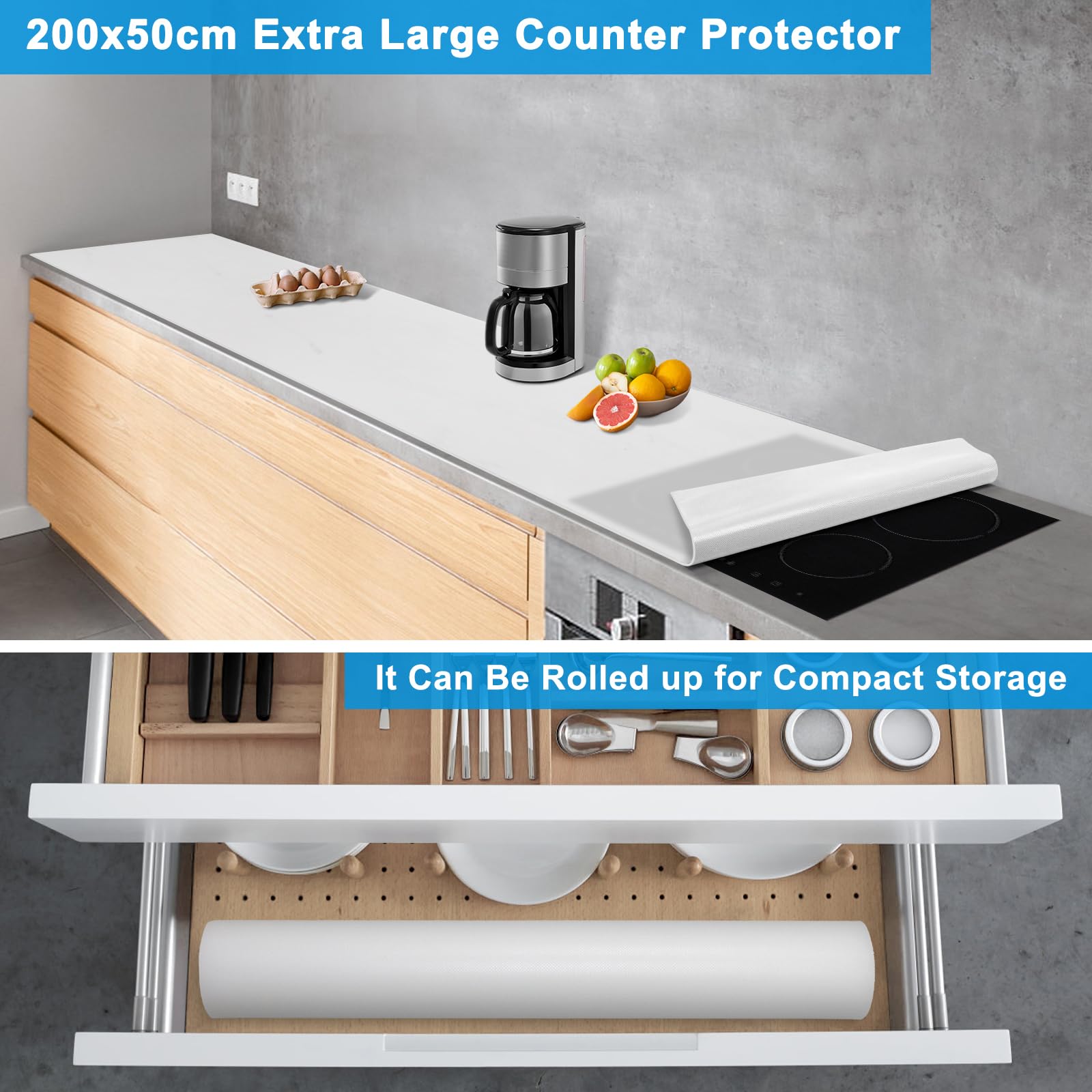 AECHY Silicone Mats for Worktops 200x50x0.2cm, Heat Resistant Mat Waterproof Kitchen Worktop Protector - Image 2
