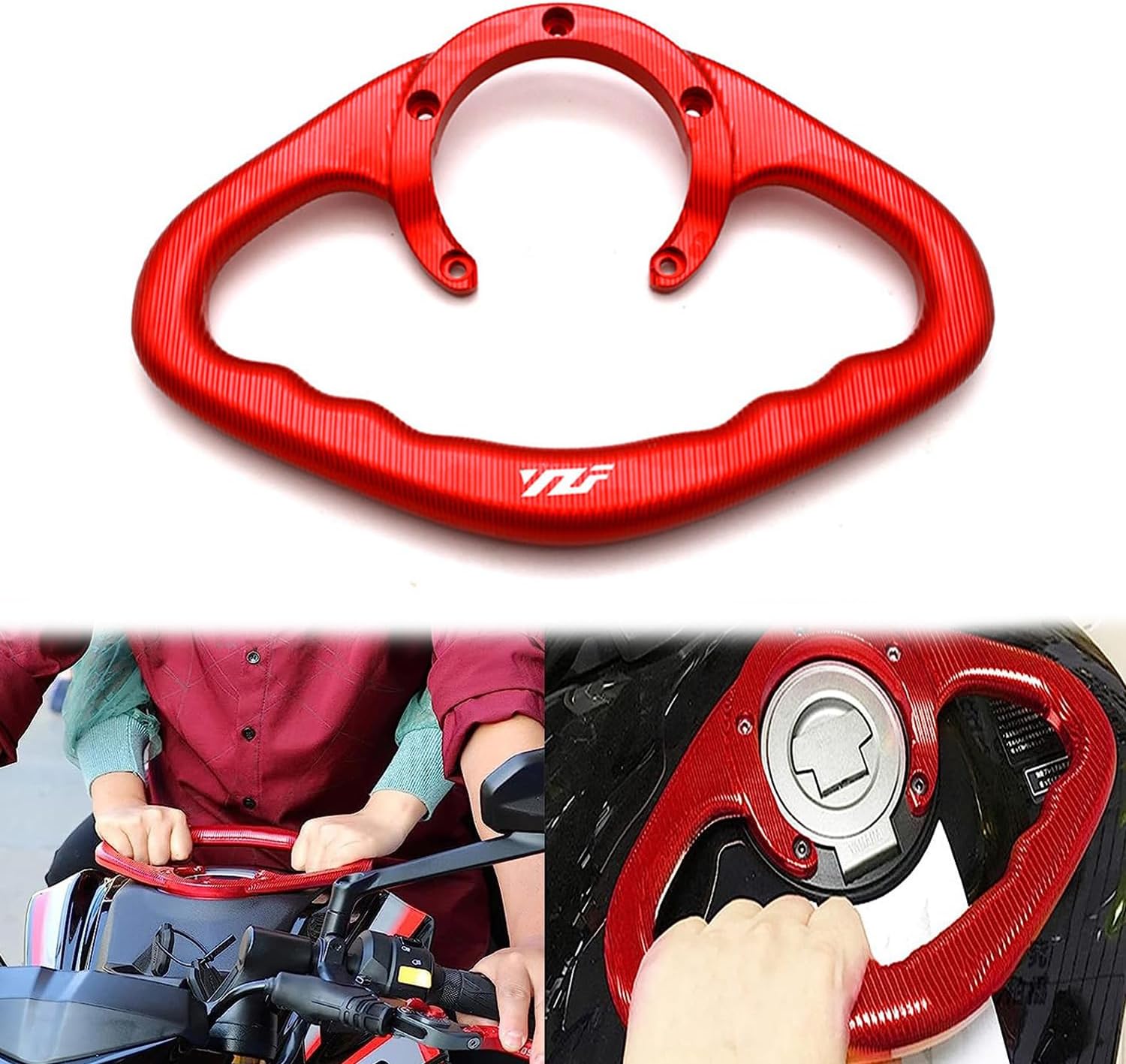Motorcycle Passenger Handgrips Fuel Tank Armrest Grab Bar Grip Fit for Y-amaha YZF R1 YZF R6 YZF R25 YZF R1 R3 R25 R15 YZF1000 Aluminum Accessories (Red)