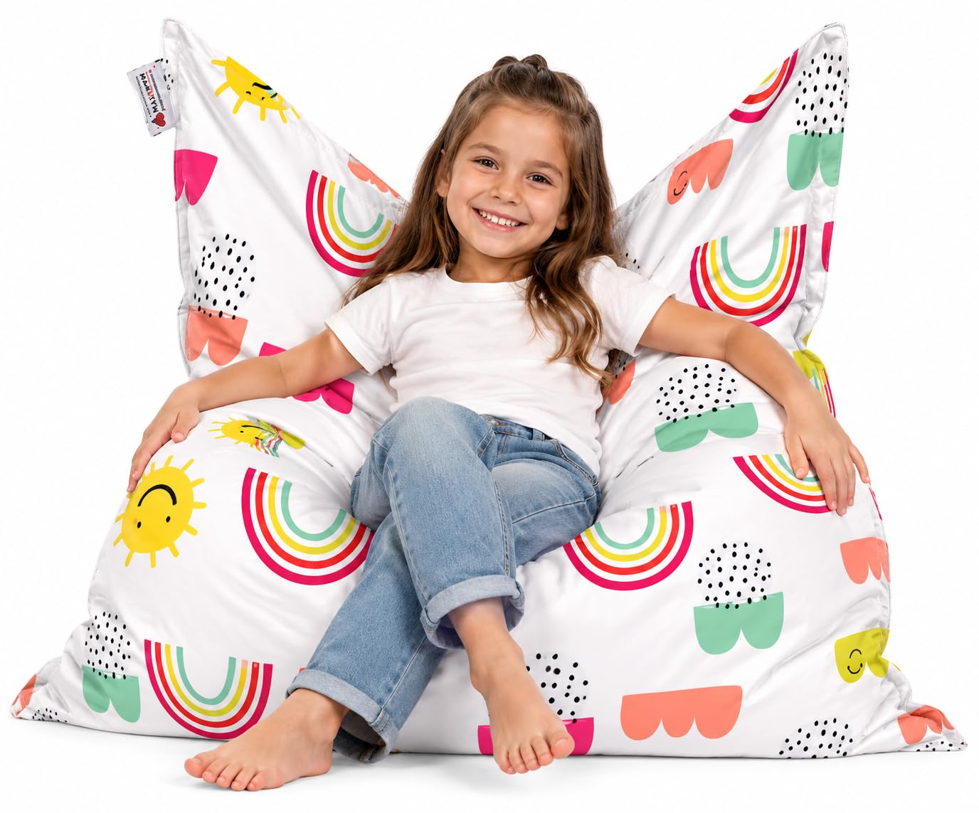 MaxiBean Large Bean Bag Chair for Kids and Children - Gaming BeanBag Cushion with Filling Beans Included, Perfect for Living Room, Bedroom, Garden and Outdoor Use Weather Resistant - Rainbow Dreams