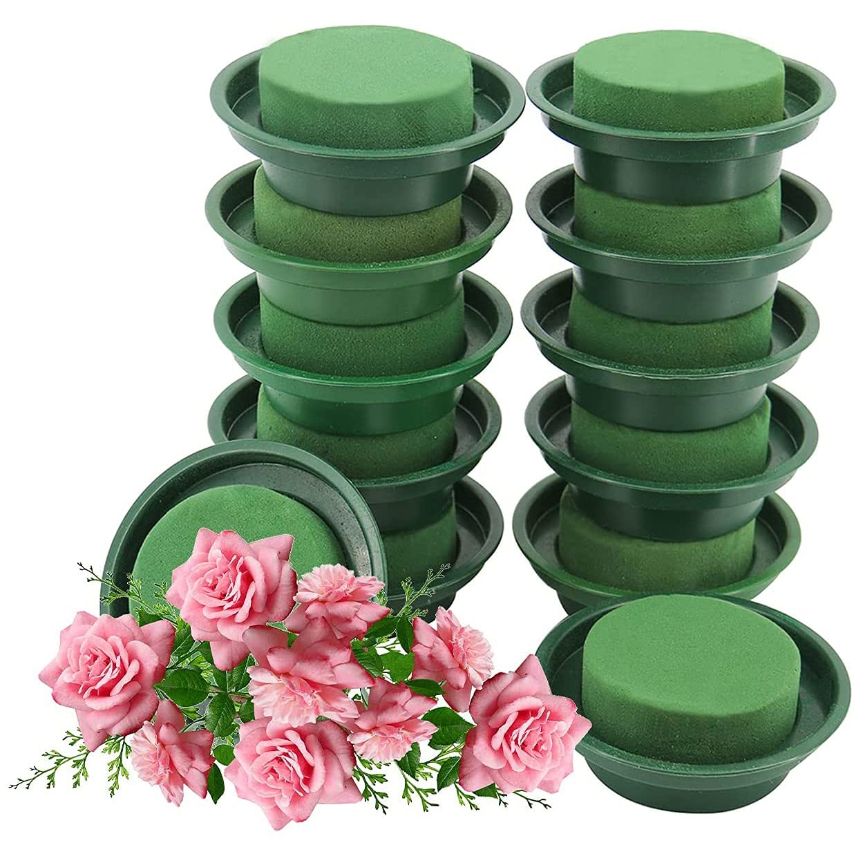 Fleurs artificielles Oasis Base en mousse florale avec bol 10 pièces Kit d'arrangement de fleurs artificielles en mousse de fleuriste séchée ronde verte for décoration de table de mariage fournitures