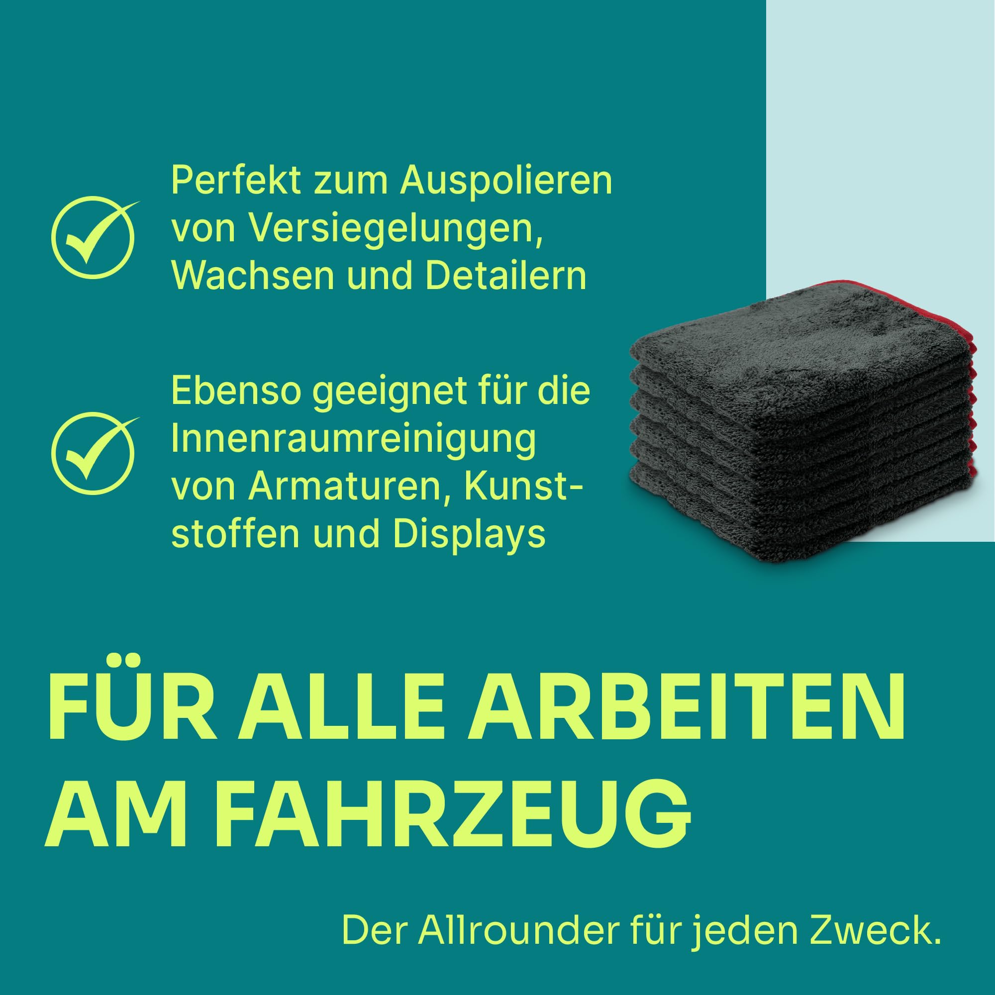 Liquid Elements – Auto Mikrofasertuch Waxer Allround 600 GSM 40x40 cm – Autopflege Allrounder perfekt als Poliertuch, Trockentuch & Putztuch – fusselfrei & oberflächenschonend (5 Stück)