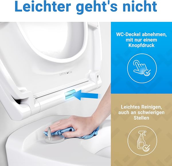 LOBENSWERK Toilettendeckel mit Absenkautomatik [Einfache Montage] antibakteriell & UV-beständig | Quick-Release-Funktion | Klodeckel, Klobrille, WC Sitz inkl. Installationsschablone - 5