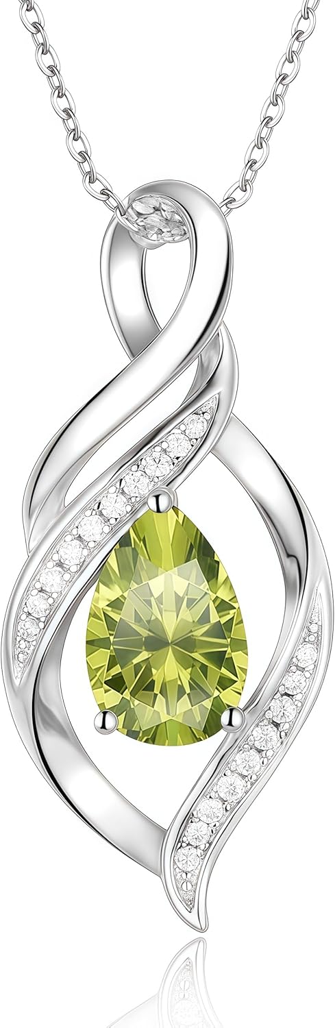 BELLNA S925 Sterling Silver Birthstone Necklace for Women Teardrop Pendant Necklaces Infinity Love Birthday Gifts Jewelry for Women Anniversary Valentines Day