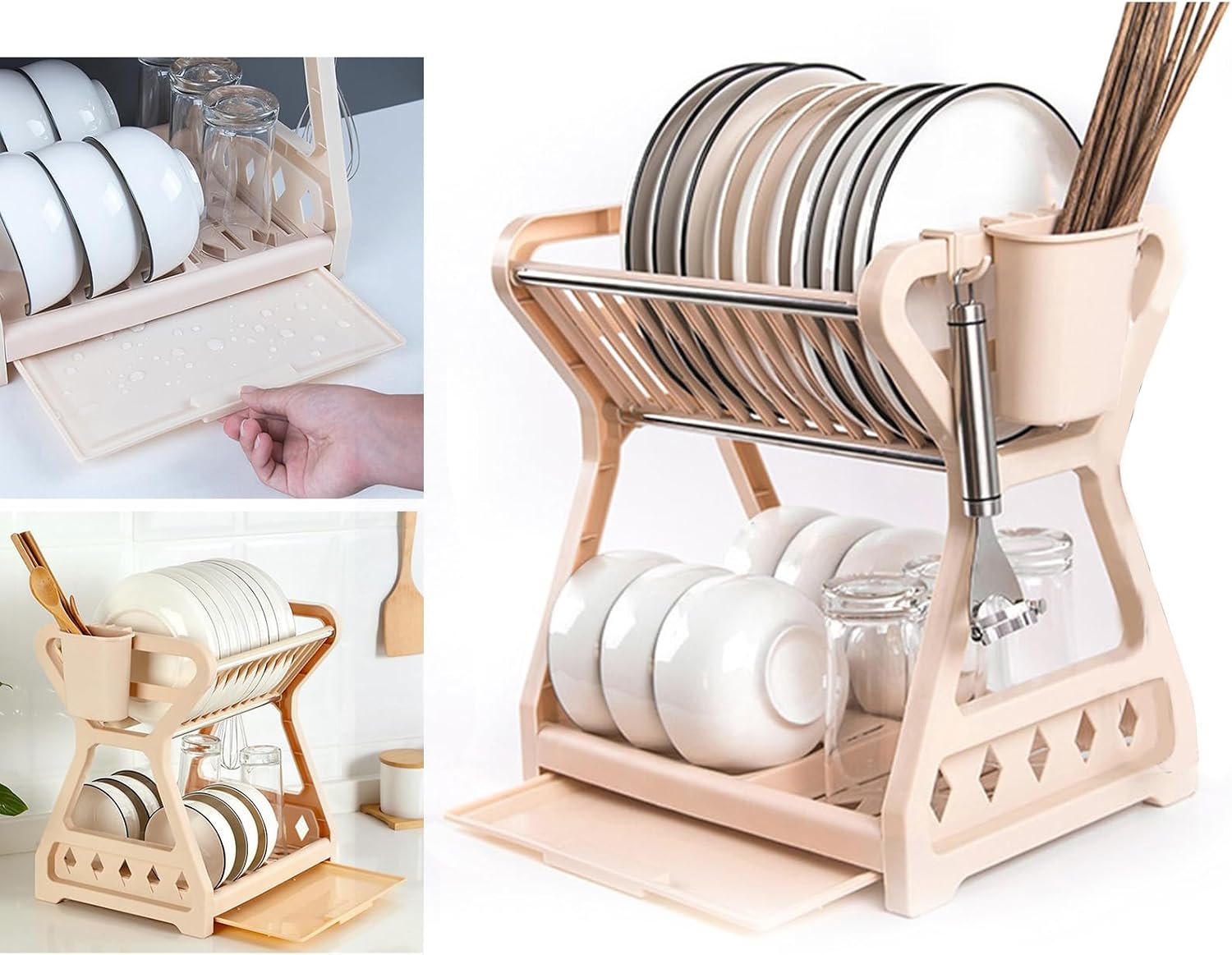 Dish Drying Rack - Dish Racks for Kitchen Countertop Cabinet, 2 Tier Countertop Plate Bowl Rack Cutlery Holder