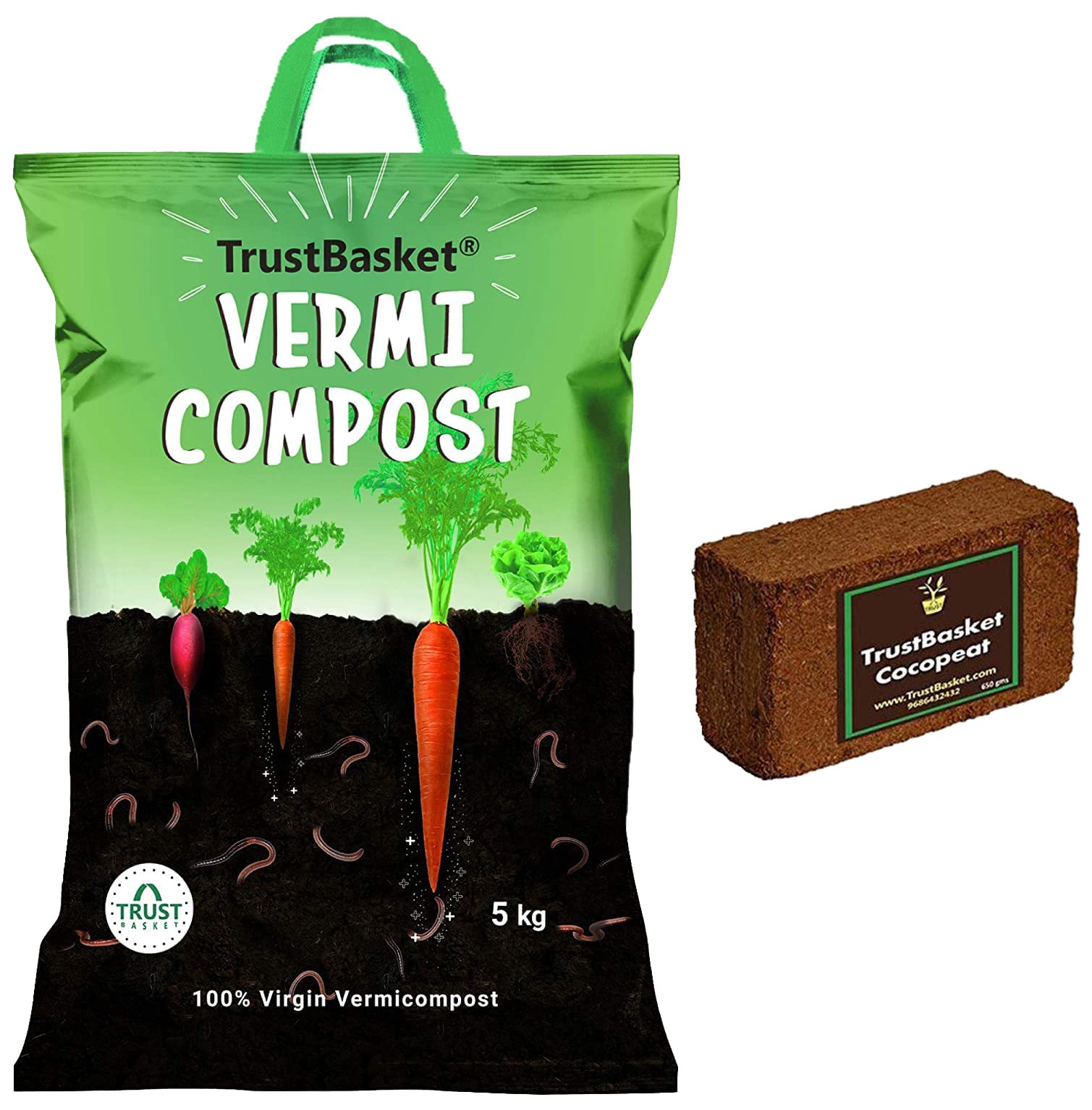 TrustBasket Organic Vermicompost Fertilizer Manure for Plants - 5 KG & Cocopeat 650 GMS Block - Expands Upto 3 litres of Powder (B0BB6HXQVG) Amazon Price History, Amazon Price Tracker