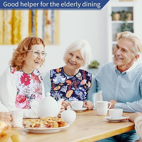 Miniatura 3 de Baberos para adultos para mujeres, paquete de 3 baberos impermeables para mujeres mayores, baberos reutilizables para adultos para comer con