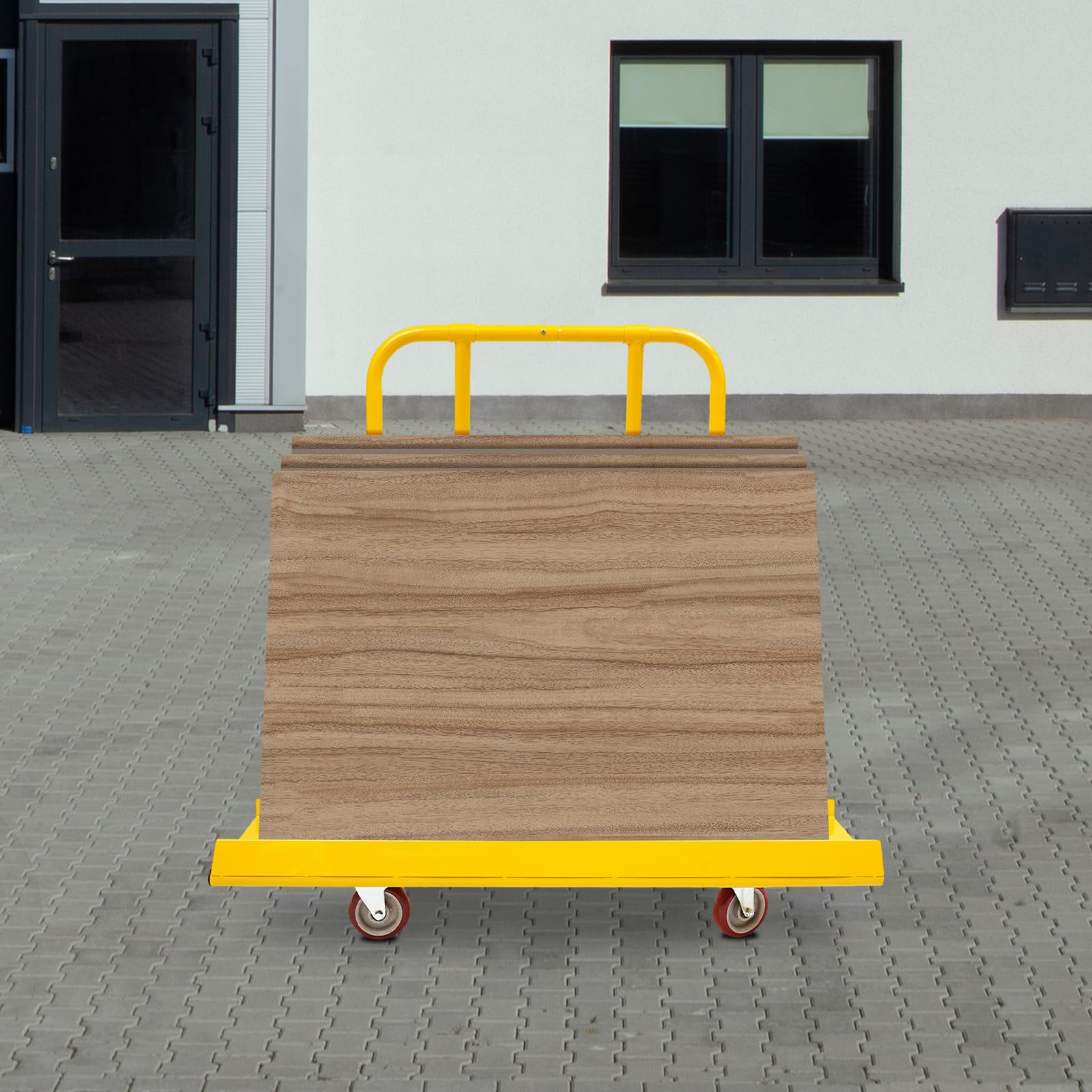 Plattenkarren 800kg Traglast Schwerlast Panelwagen für Trockenbau Baustelle | Schwerlast Plattenkarren mit Panel 4 Rädern für Gipskartonplatten und Holzplatten (Gelb)
