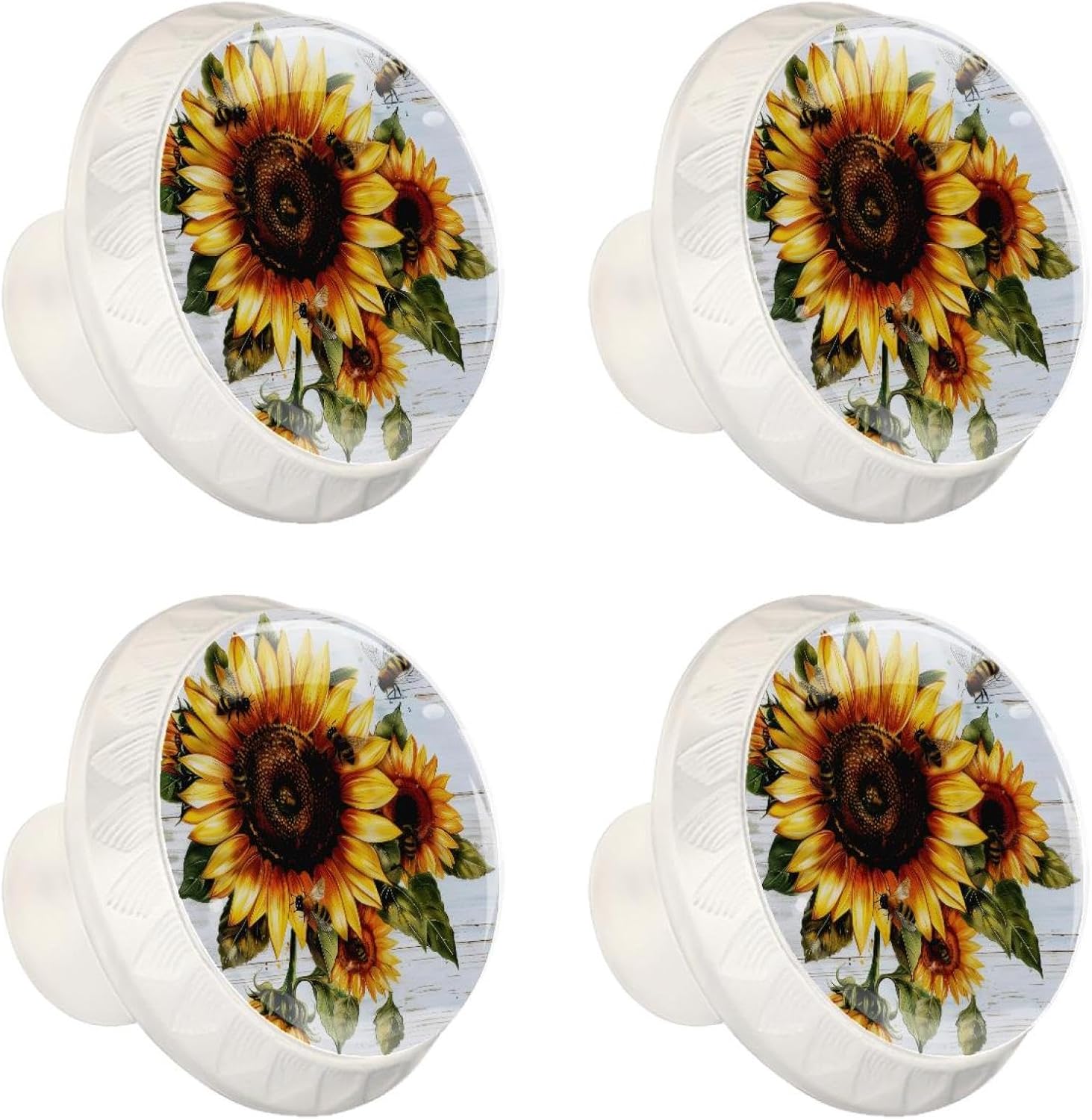 NEWzone 4 Pack Dresser Drawer Knobs Sunflower and Bees Cabinet Knobs Crystal Glass Knobs Pulls Handles for Home Kitchen Cabinet Hardware Cupboard Door Dresser Wardrobe