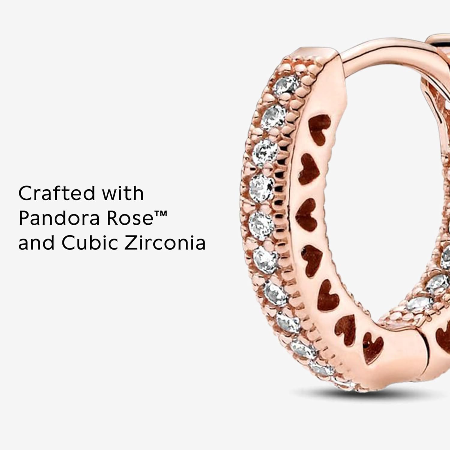 PANDORA Signature Pavé Heart Hoop Earrings - Gift for Her - 14k Rose Gold-Plated with Cubic Zirconia - With Gift Box