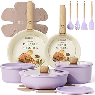 Pots and Pans Set Non Stick, Cookware Sets, 15pcs Kitchen Set, Oven/Fridge Safe, Space Saving Pots Set, Nonstick Set with Versatile Removable/Detachable Handle, Induction RV Set, Purple