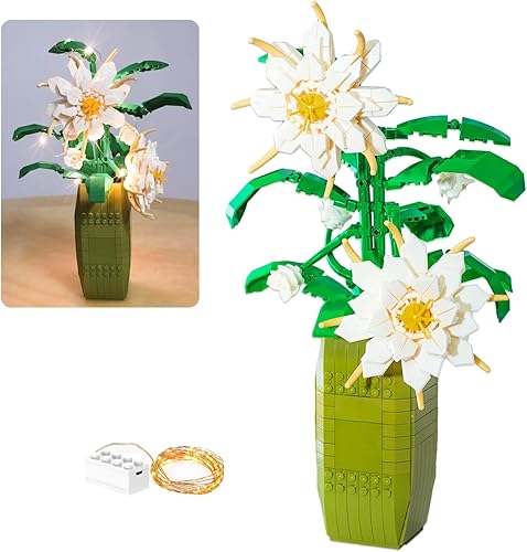 Epiphyllum - Juego de construcción de flores para adultos, kit de bloques de bonsái de ramo de flores para jardín, colección botánica, juguetes para