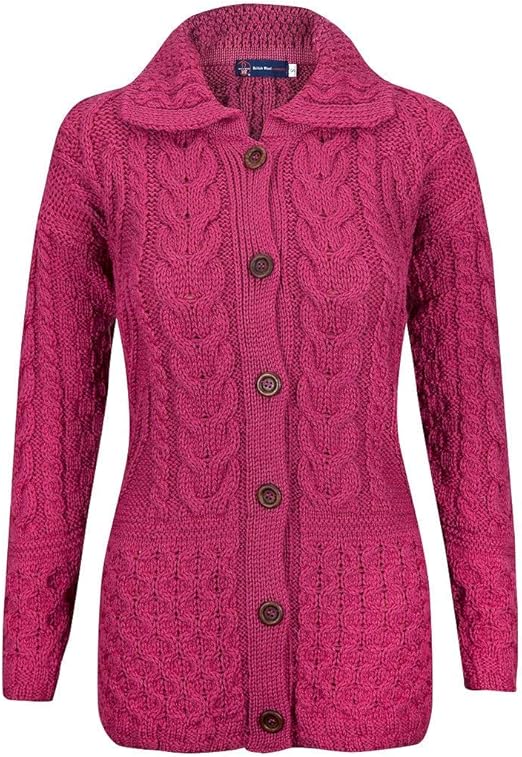 British Wool Ladies Authentic Long Sleeved Arran Cardigan (Blossom