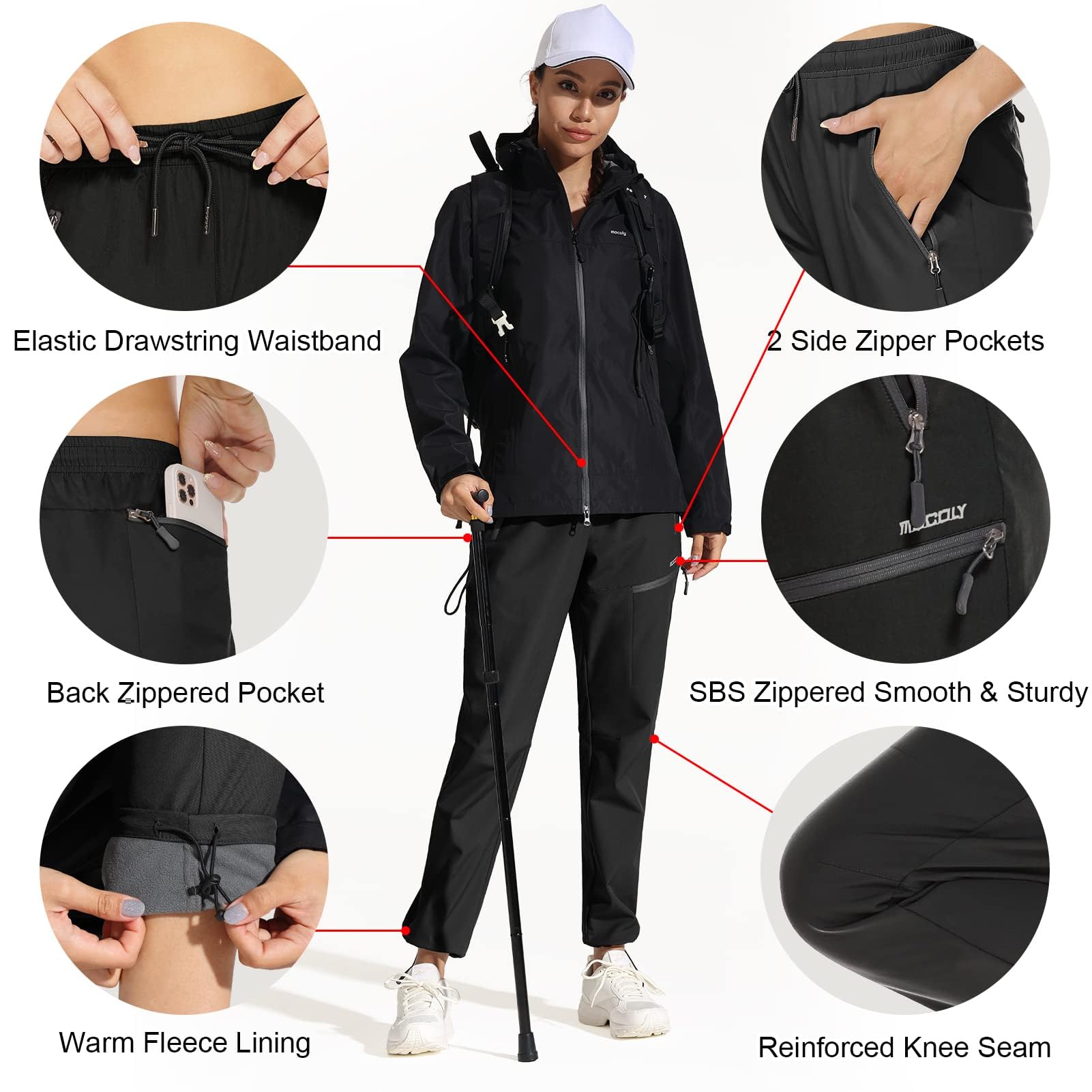 MOCOLY Pantalon Randonnée Hiver Femme Polaire Chaude Softshell Pantalon d'extérieur Pantalon de Sport Cargo Imperméable pour la Randonnée Les Voyages la Chasse Le Travail