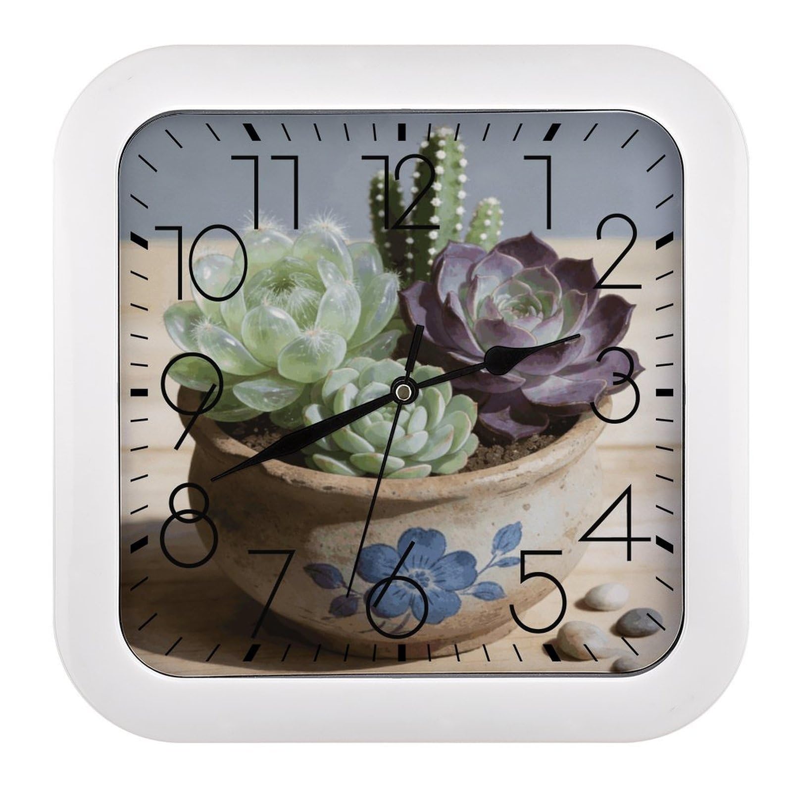 Fodpand Style Succulent Wall Clock,Battery Operated Modern Retro Rounded Square Clock Clock For Bedroom Living Room Office Home Gym Porch Decor Indoor Outdoor 10.2 * 10.2In