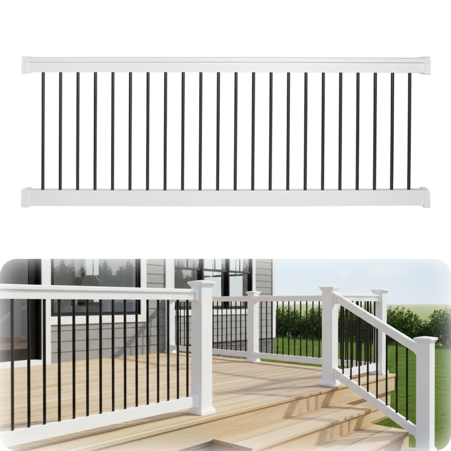 Weatherables Bolton Porch and Deck Railing Kit – Aluminum and Vinyl Railing Kit for Decks, Porches, Balcony Railing, and More (36” x 72”)