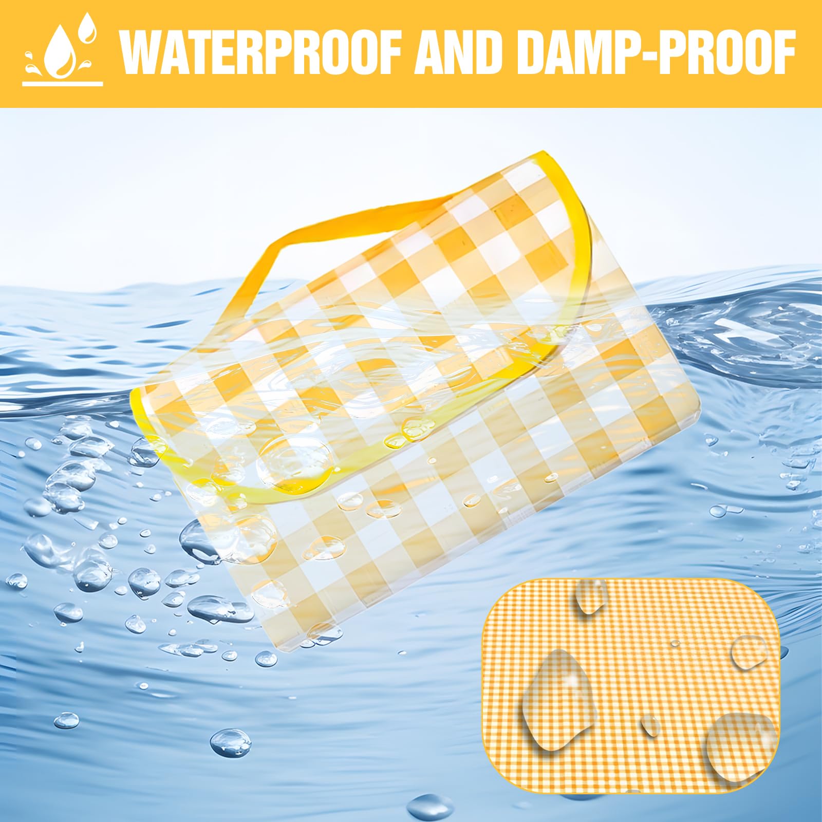 Coperta Picnic Impermeabile 300cm*200cm Stuoia Campeggio Portatile Pieghevole con Manici Giallo