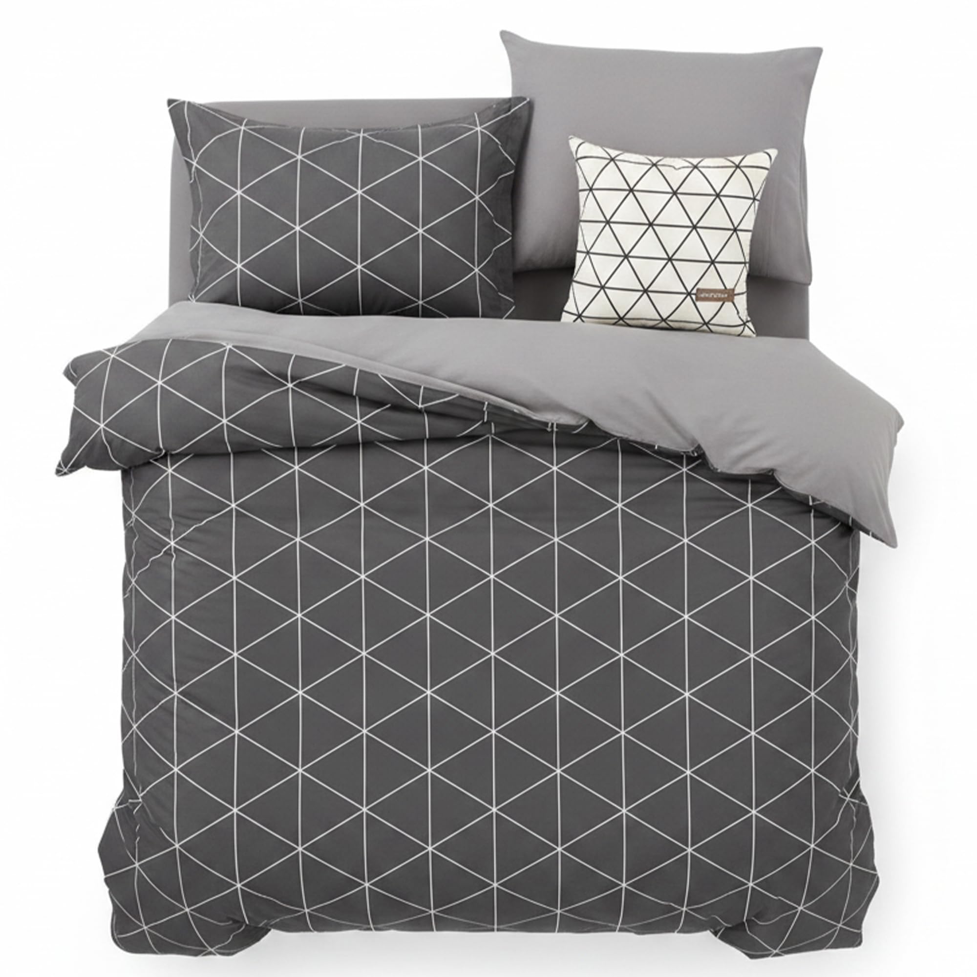Parure de lit géométrique coton gris KEAYOO 135 x 200 cm housse couette 4 pièces zippée