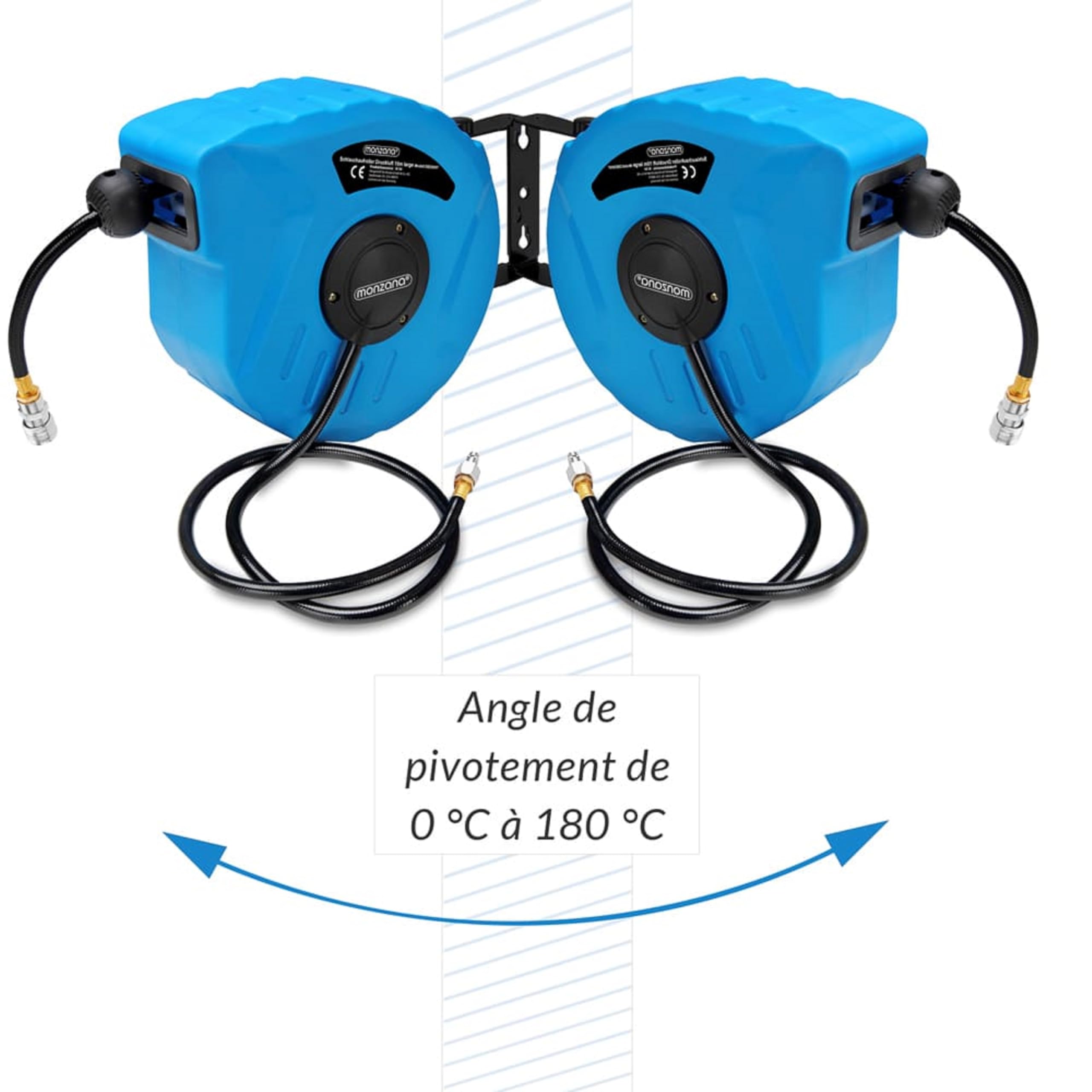 DEUBA® Dévidoir enrouleur tuyau à air comprimé automatique 10m+1m raccord 3/8' 12 bar Ø12mm enroulement tuyau pneumatique support mural