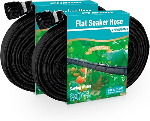 Miniatura 9 de Flat Soaker Hose for Garden Bed,25 50 75ft 50ft*2 12" Linkable Consistent Drip Irrigation Hose Save 80% Water Leakproof Heavy Duty Double Layer
