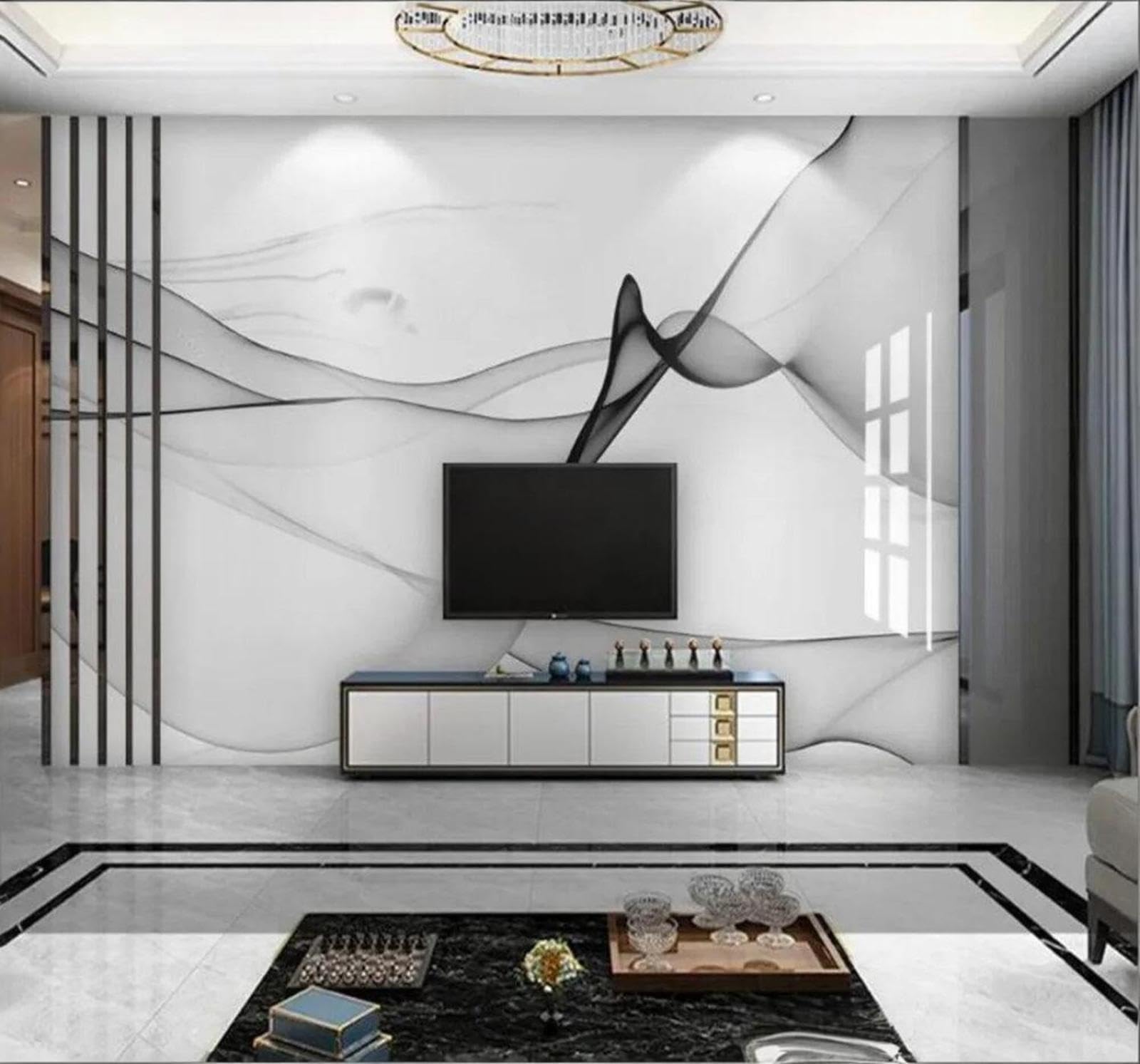 Tzxztt Minimalist Grey Abstract Ink Marble Effect Modern 3D Wallpaper Premium Textured Silk Neutral Tones Material Ideal for Living Room Bedroom-200cm×140cm