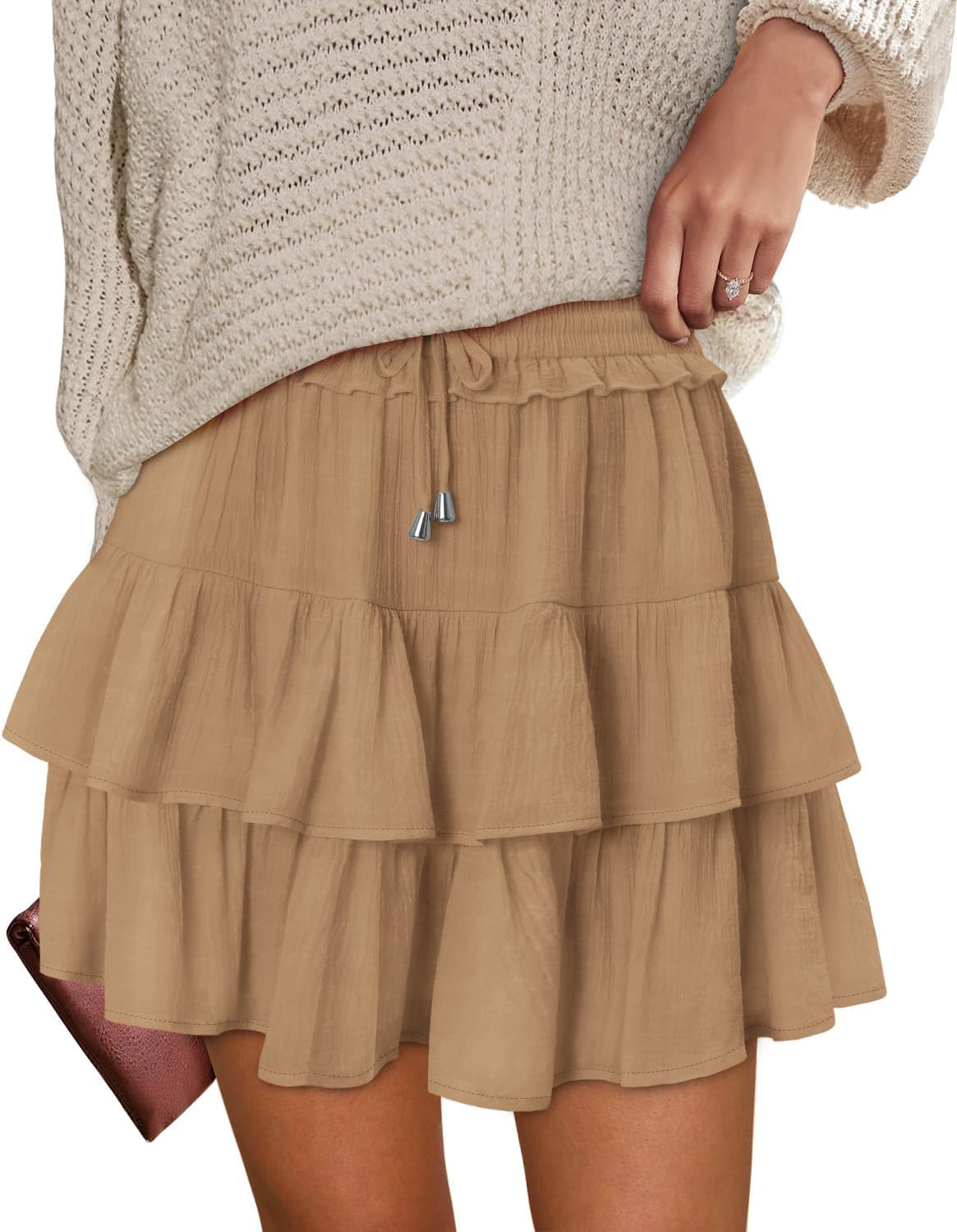 onlypuff Flowy Shorts for Women Ruffle Skorts Tiered Teen Girls Country Concert Outfits Golf Tennis Skort Under Sweater Skirt