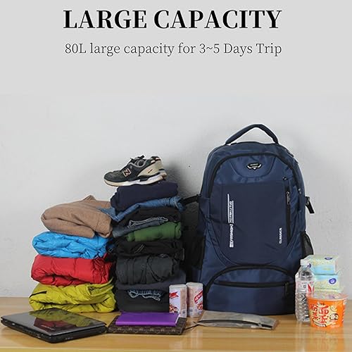 Miniatura 2 de Mochila de viaje grande de 80L para hombres y mujeres, mochila de senderismo ligera resistente al agua con compartimento para zapatos, Negro,