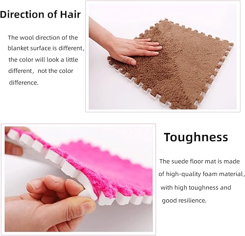 Miniatura 6 de Juego de 10 azulejos de espuma de pelusa entrelazada, 0.4 pulgadas de grosor, cómodo, agradable al tacto, tapete antideslizante para suelos