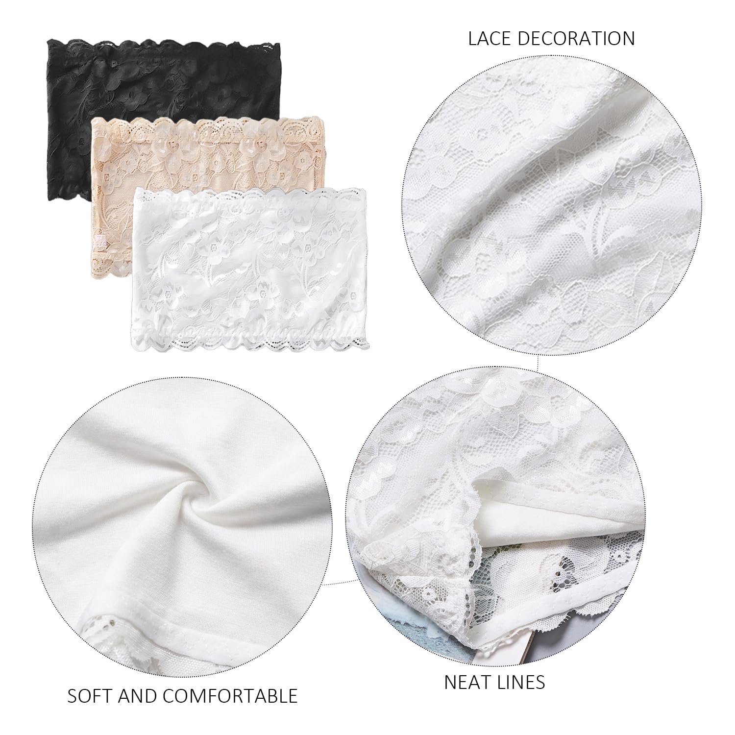 Bandeau sans Bretelles 3 pièces, Hauts sans Bretelles, Soutien-Gorge sans Bretelles pour Femmes, Soutien-Gorge en Dentelle, Soutien-Gorge sans Bretelles sans Couture