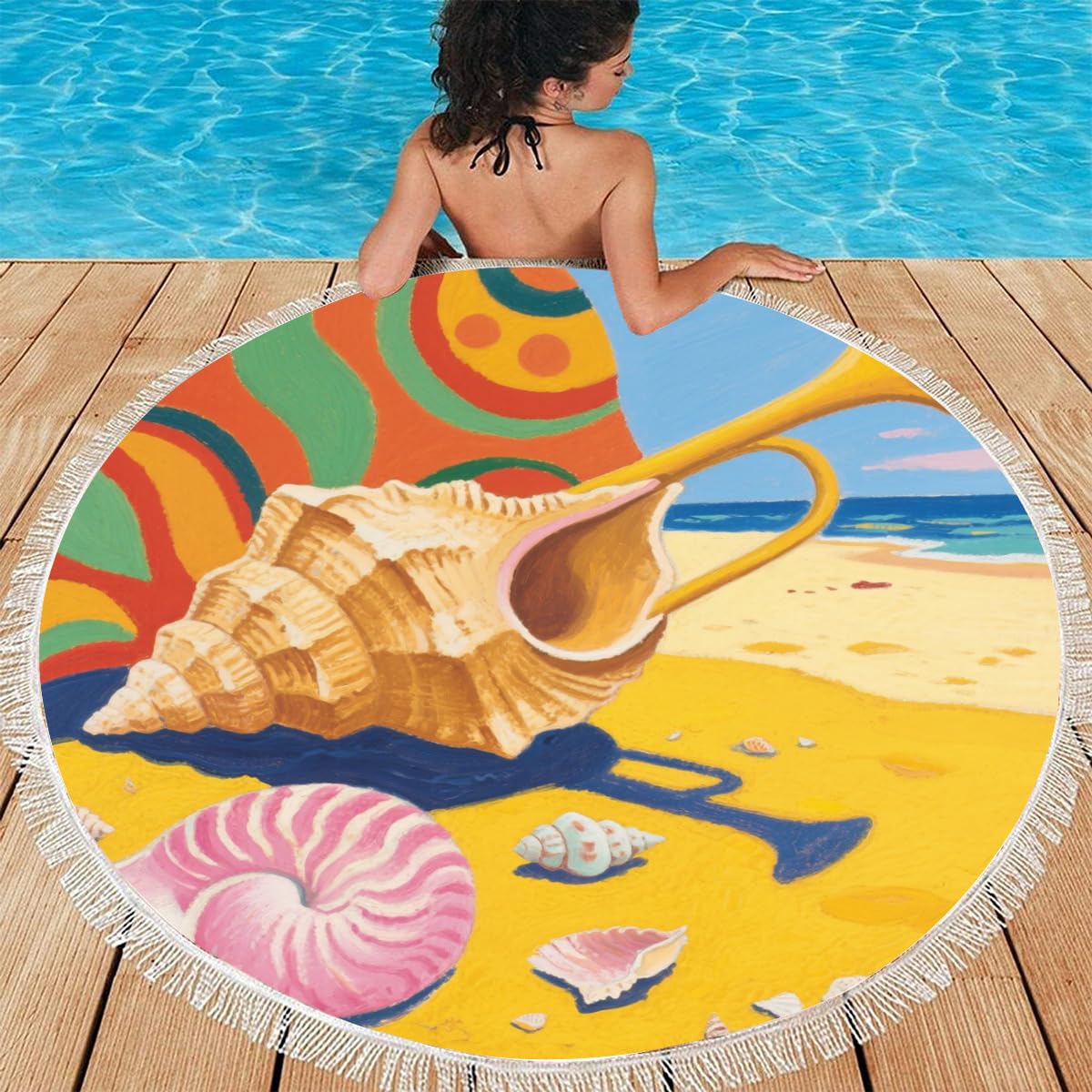 1/2PACK 145 cm Conchina di Asciugamani Rotondi in Microfibra, Asciutto rapido, Sabbia, Asciugatura Rapida per Campeggio, Palestra, Nuoto, Spiaggia