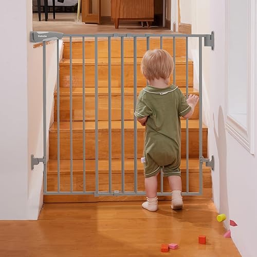 Babelio Puerta extra alta para bebéperro de 34 pulgadas con diseño sin umbral, puerta de seguridad de cierre automático de 26-43 pulgadas para